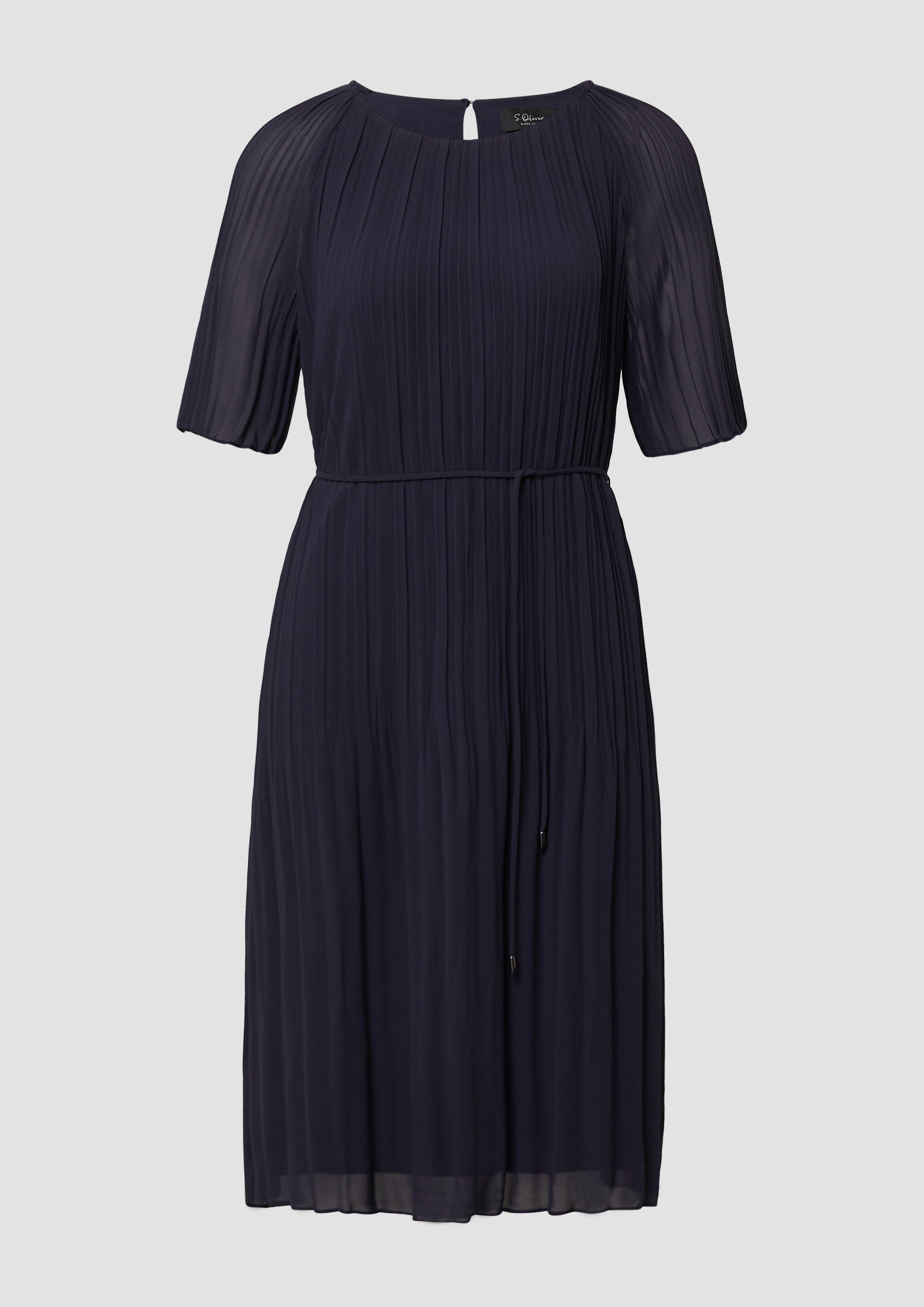 s.Oliver - Plissiertes Chiffonkleid mit Bindegürtel, Damen, blau