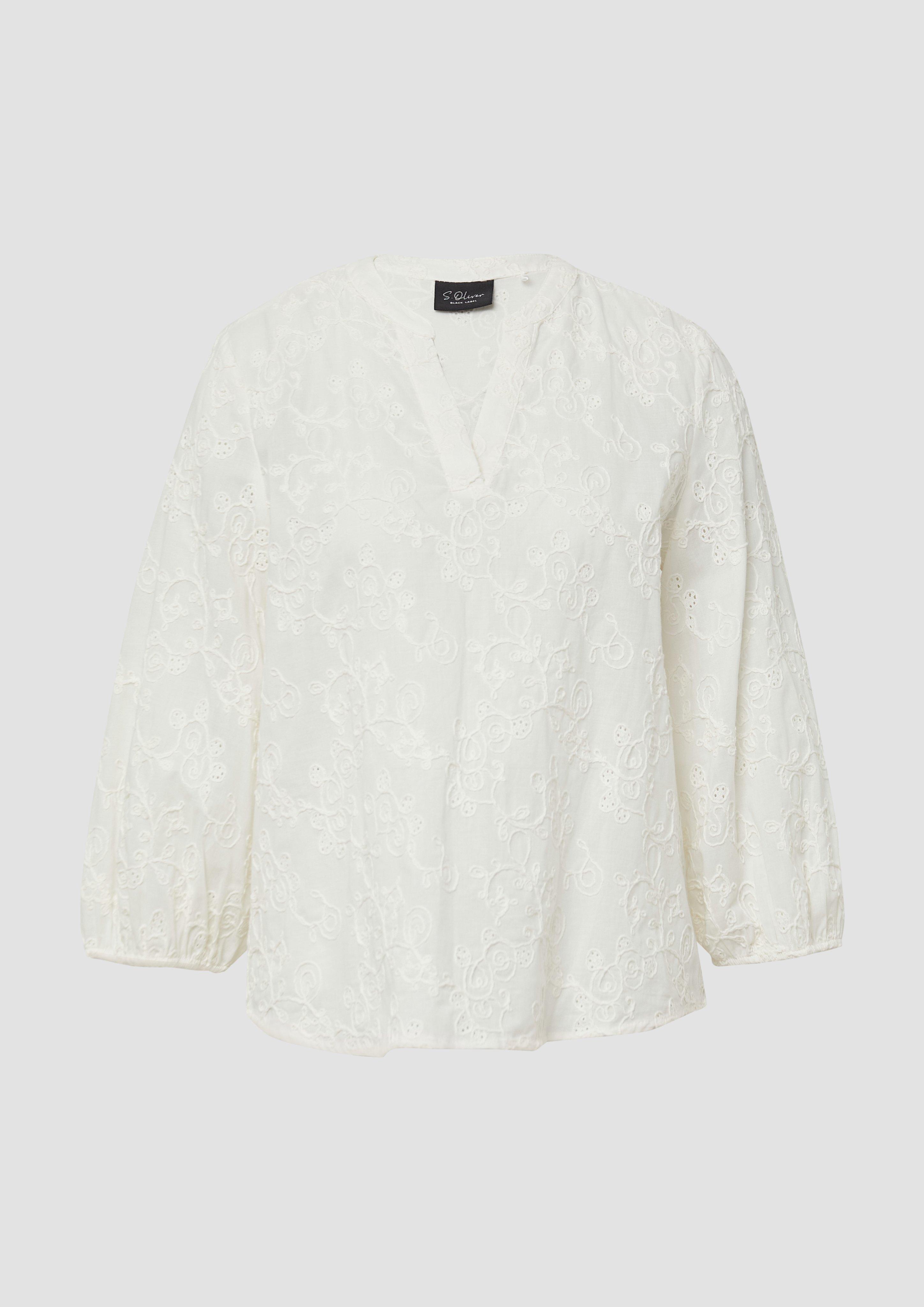 s.Oliver - Baumwollbluse mit Stickereien und 3/4-Ärmeln, Damen, creme
