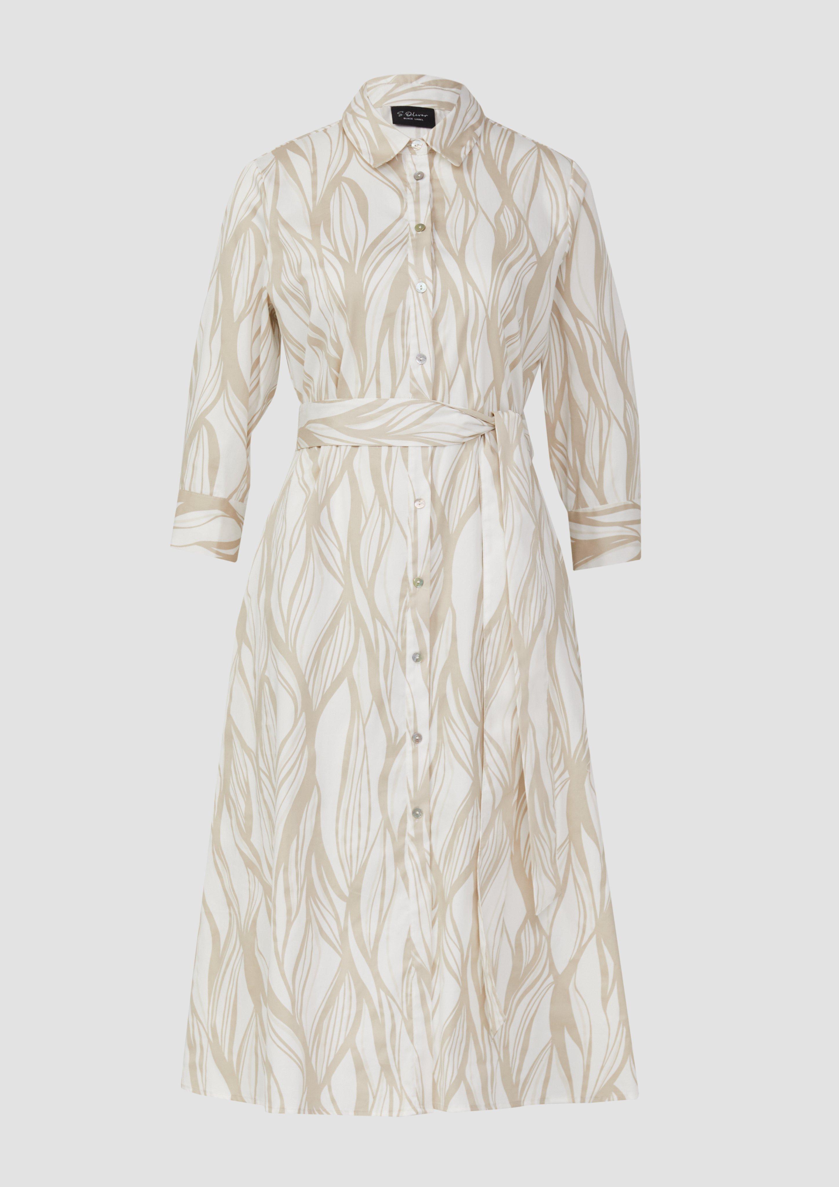Thumbnail - s.Oliver - Hemdblusenkleid aus Popeline in Midilänge mit All-over-Print, Damen, Beige