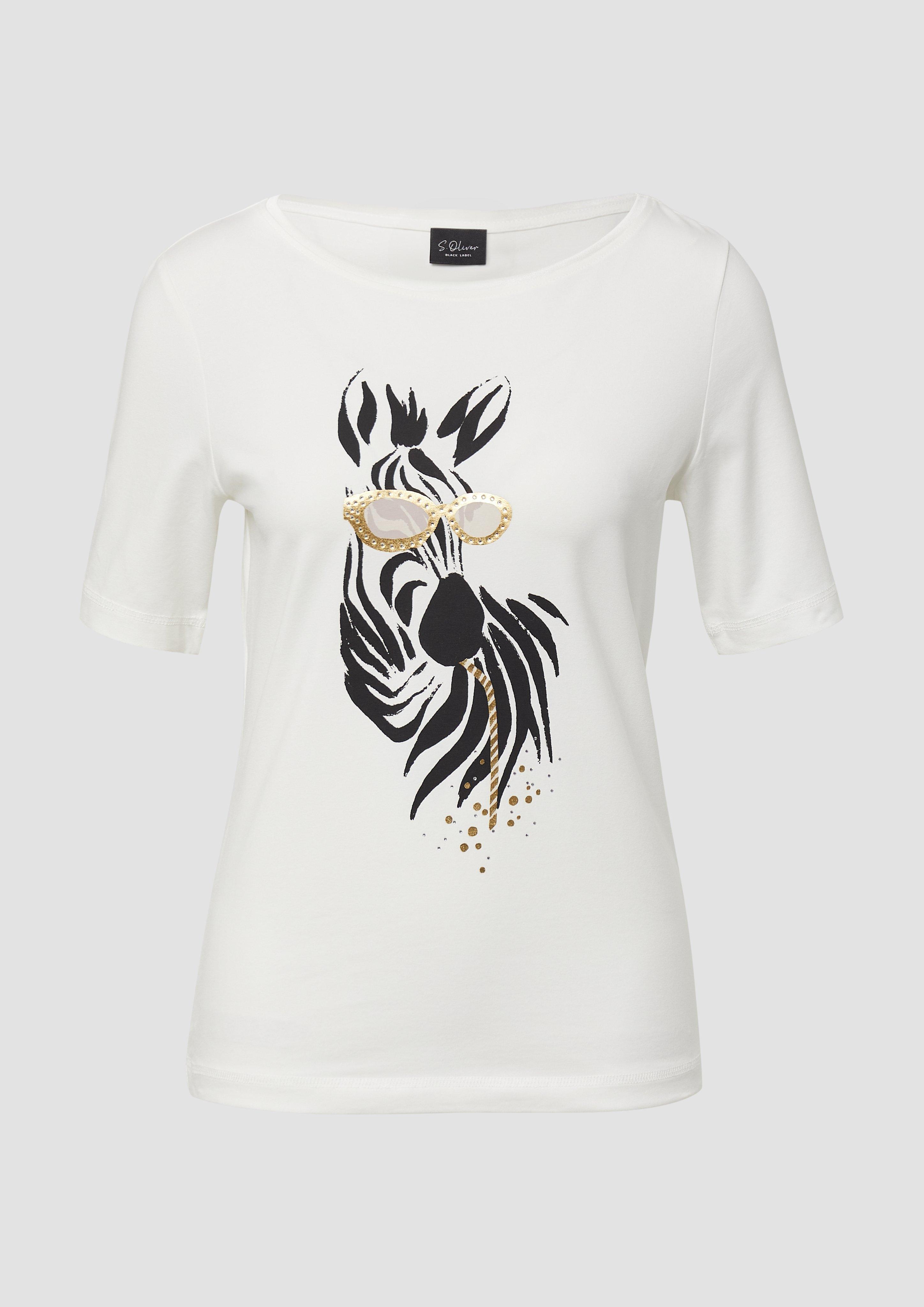 s.Oliver - Jersey-T-Shirt mit Zebra-Artwork, Damen, creme