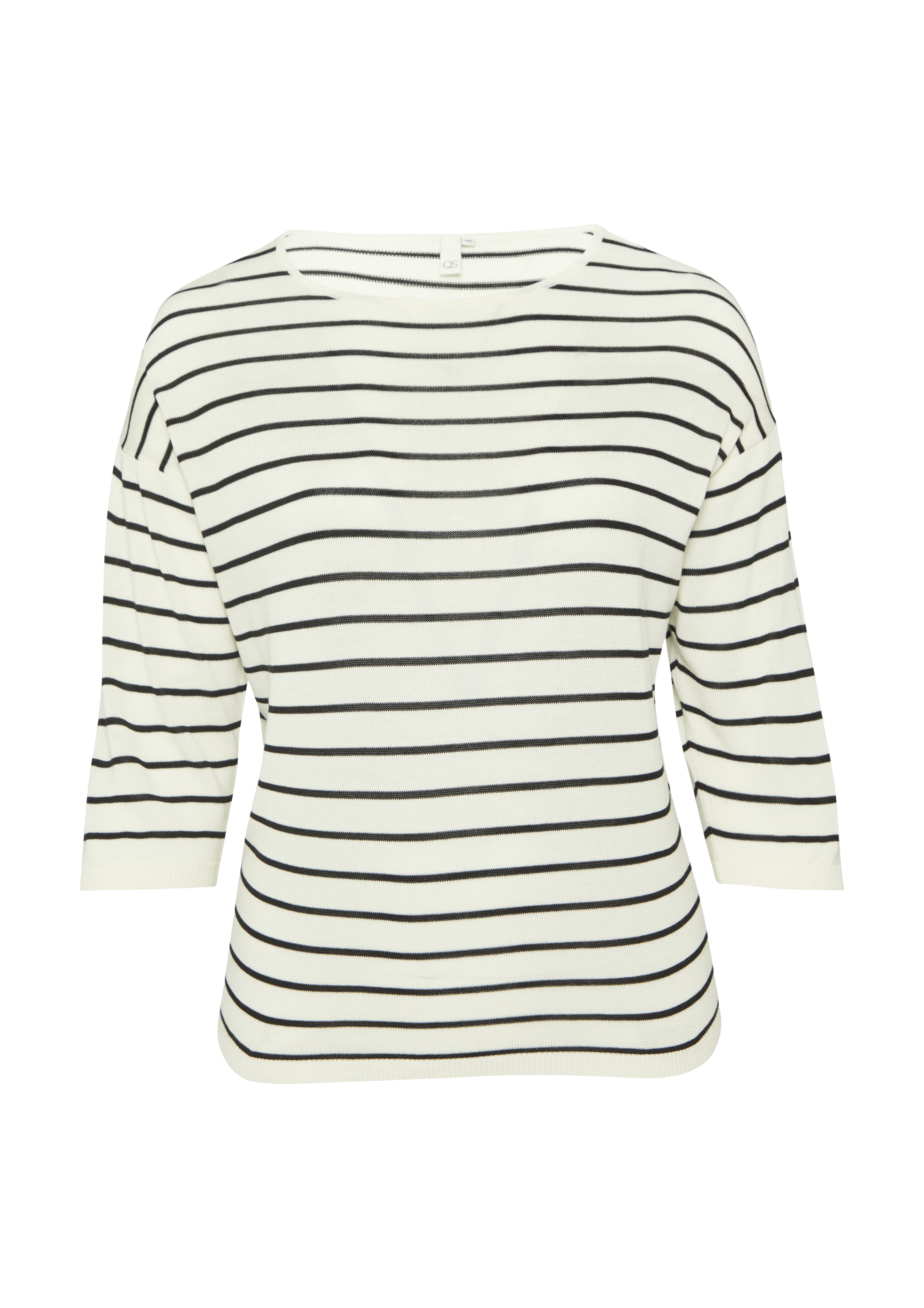 Geringelter Feinstrickpullover mit überschnittener Schulter