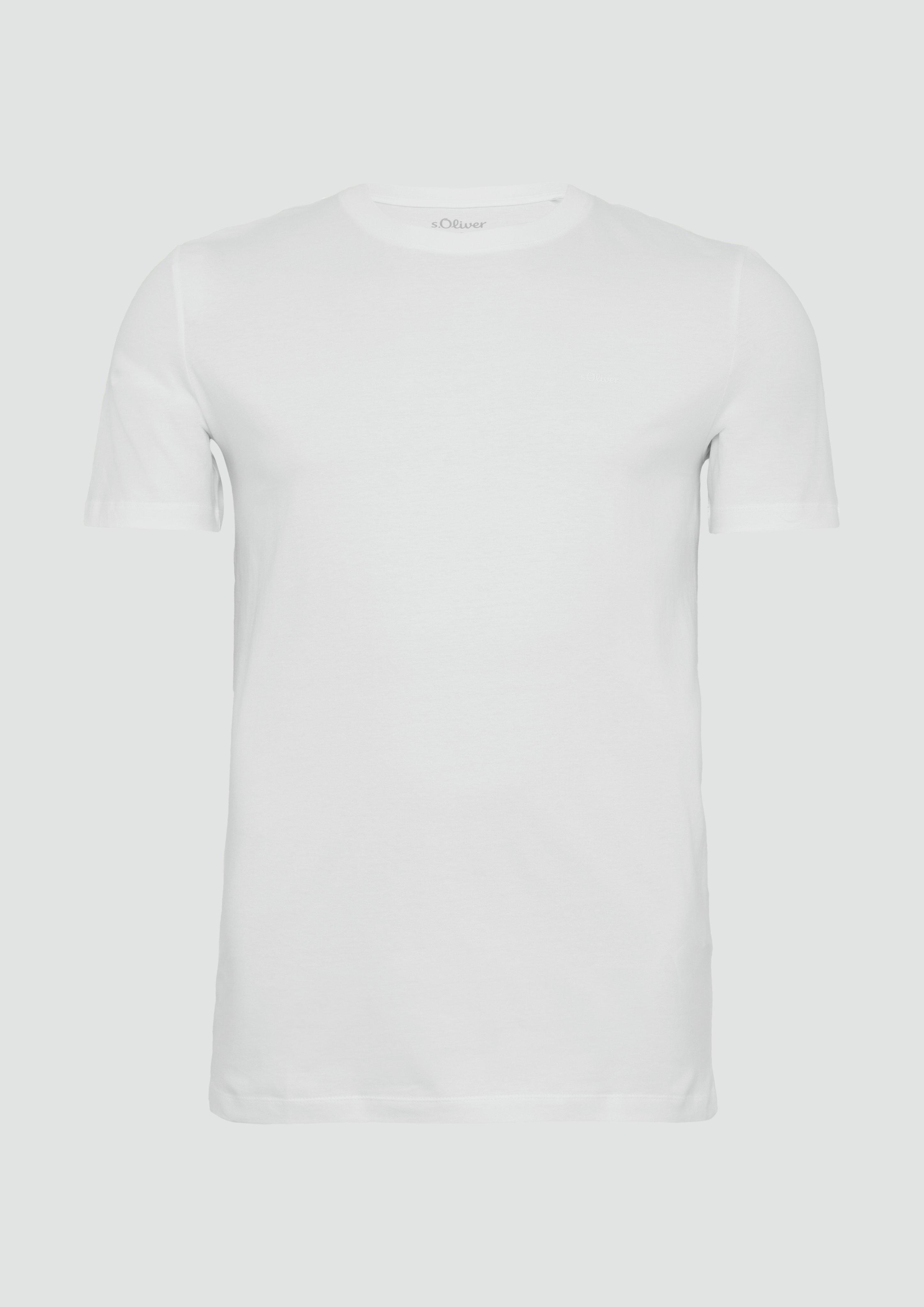 s.Oliver - Baumwoll-T-Shirt mit Logo-Print, Herren, weiß
