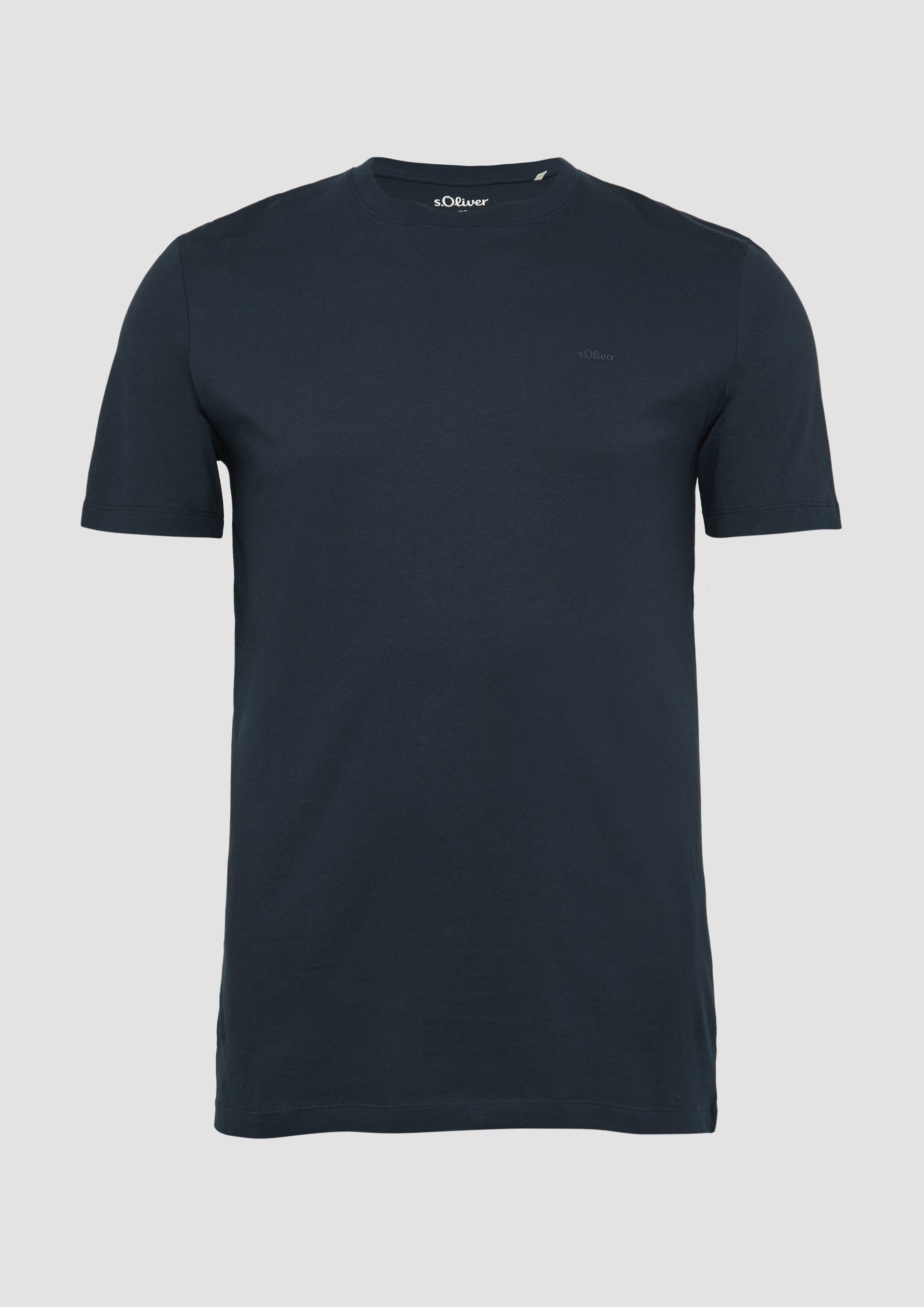 s.Oliver - Baumwoll-T-Shirt mit kleinem Logo-Print, Herren, blau