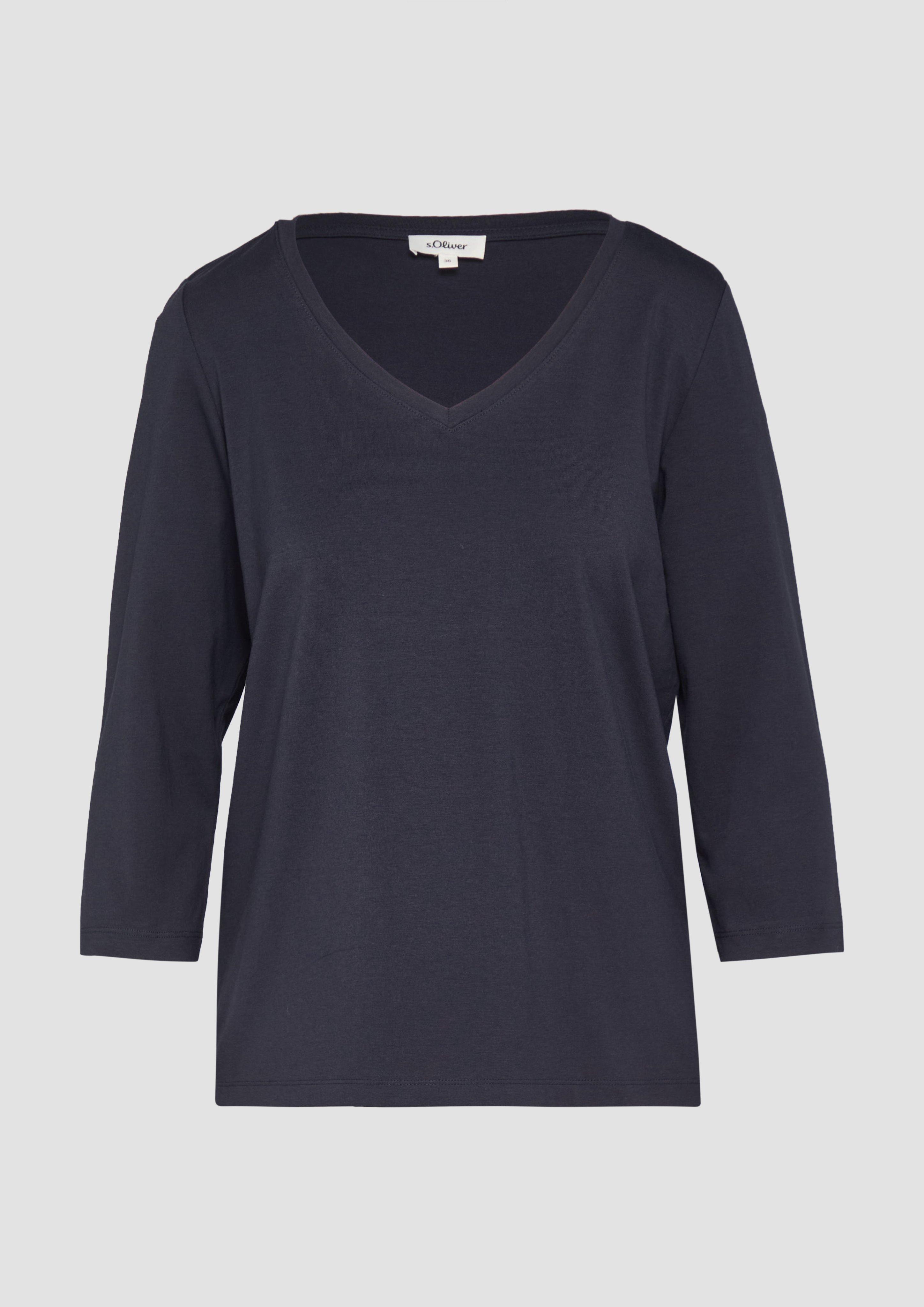 s.Oliver - Jerseyshirt mit V-Ausschnitt und 3/4-Ärmeln, Damen, blau