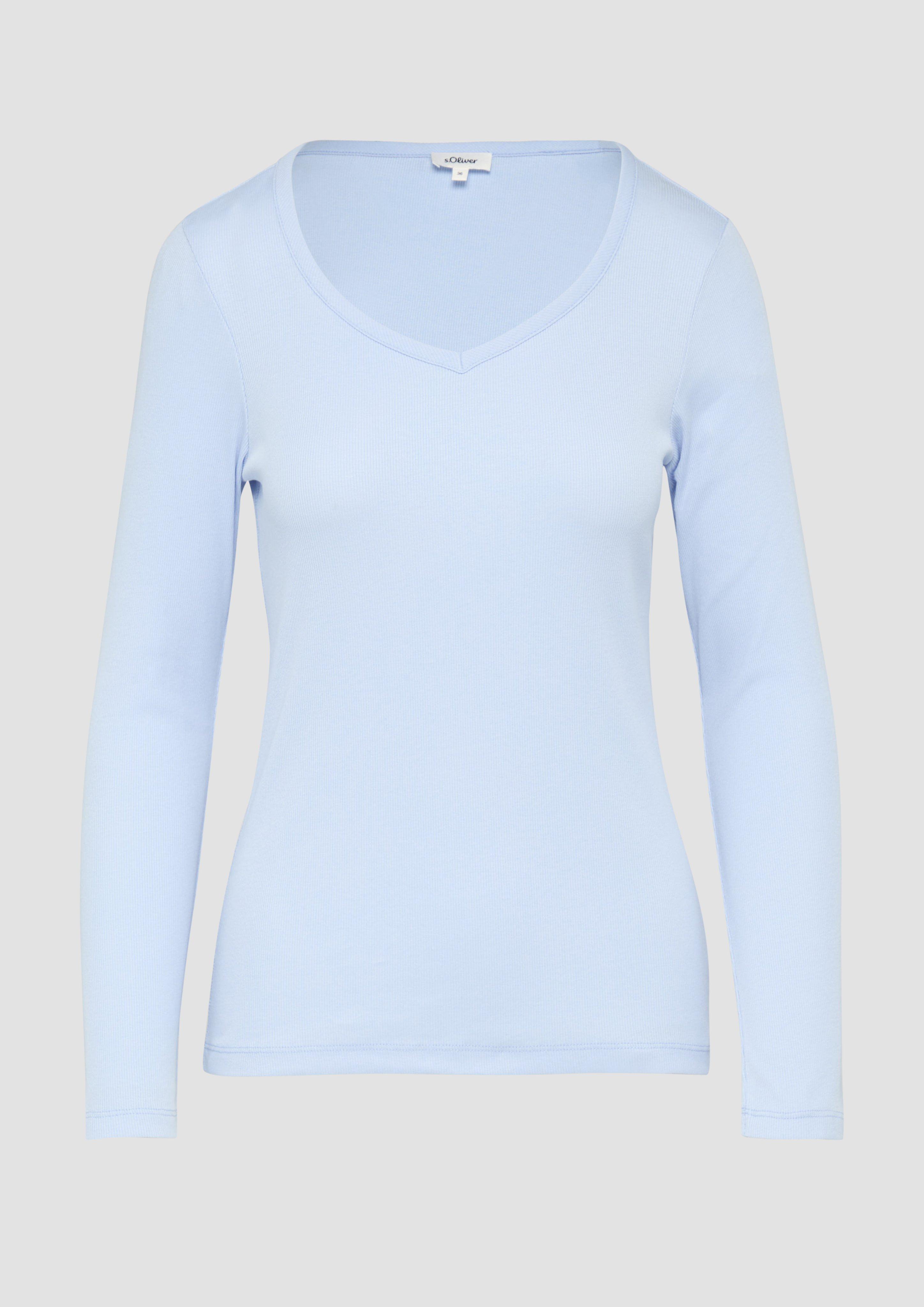 s.Oliver - Feines Jersey-Longsleeve mit Rippstruktur, Damen, blau