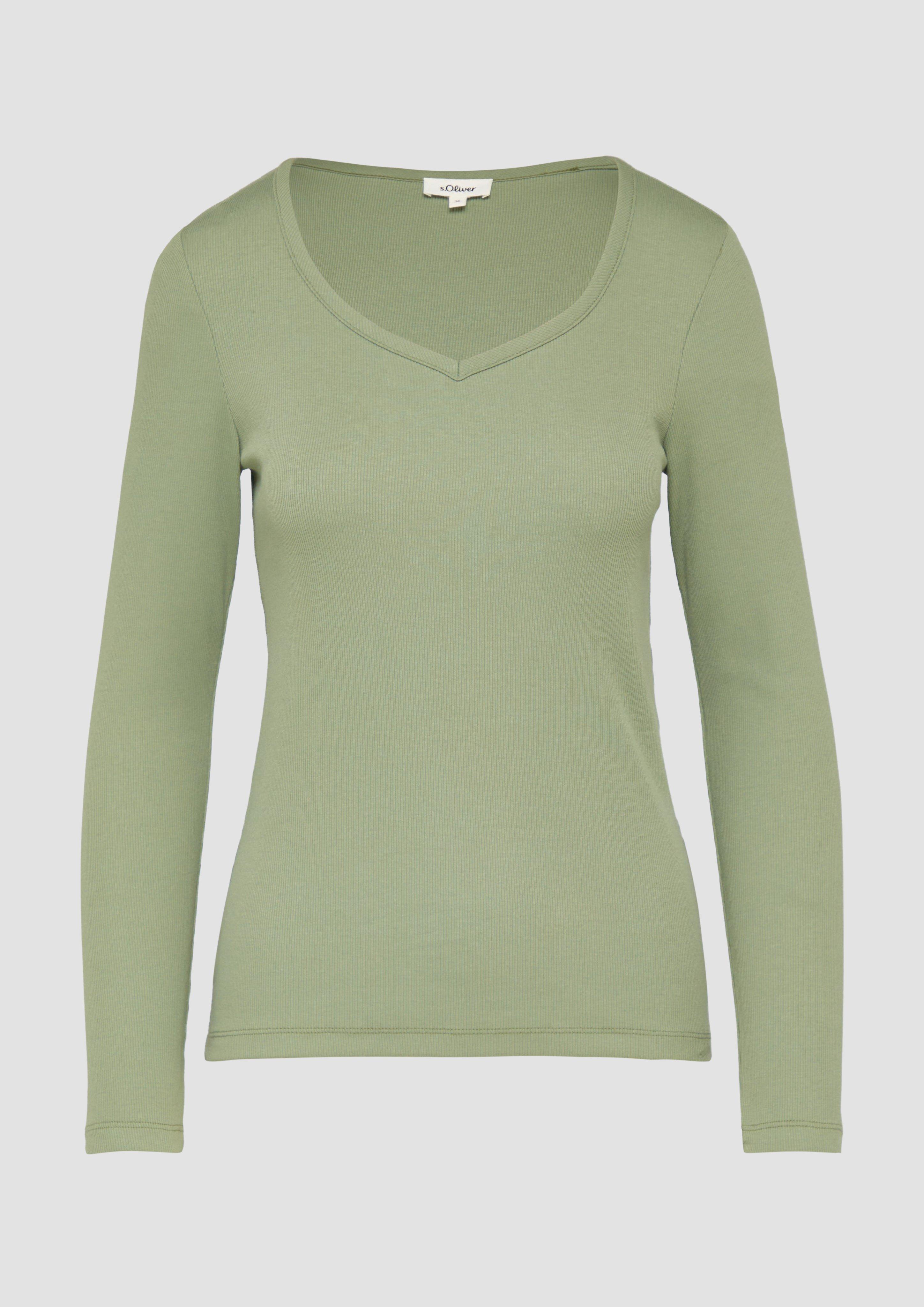 s.Oliver - Feines Jersey-Longsleeve mit Rippstruktur, Damen, Grün