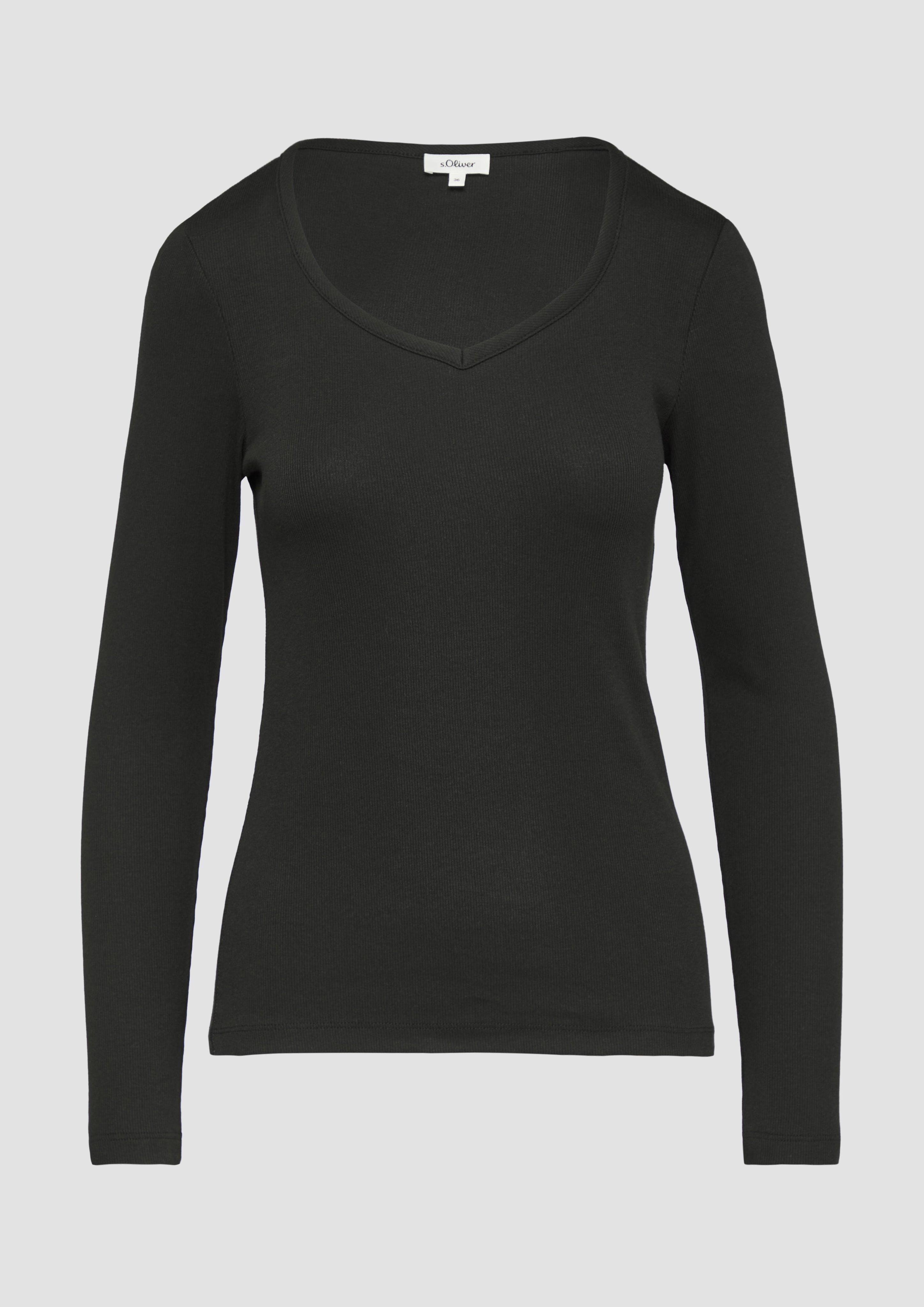 s.Oliver - Feines Jersey-Longsleeve mit Rippstruktur, Damen, schwarz