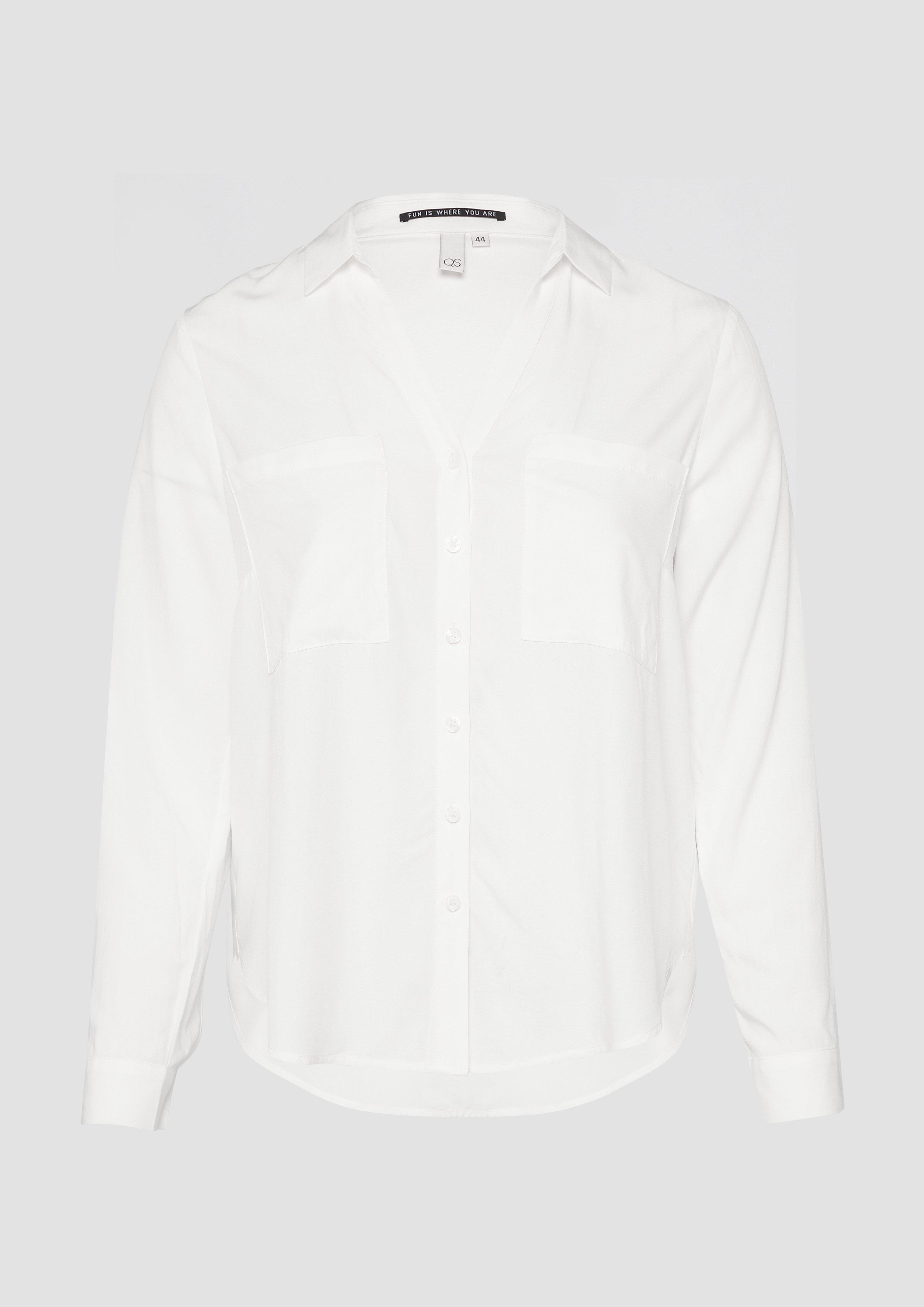 QS - Viskosebluse mit Turn-up und aufgesetzten Taschen, Damen, creme