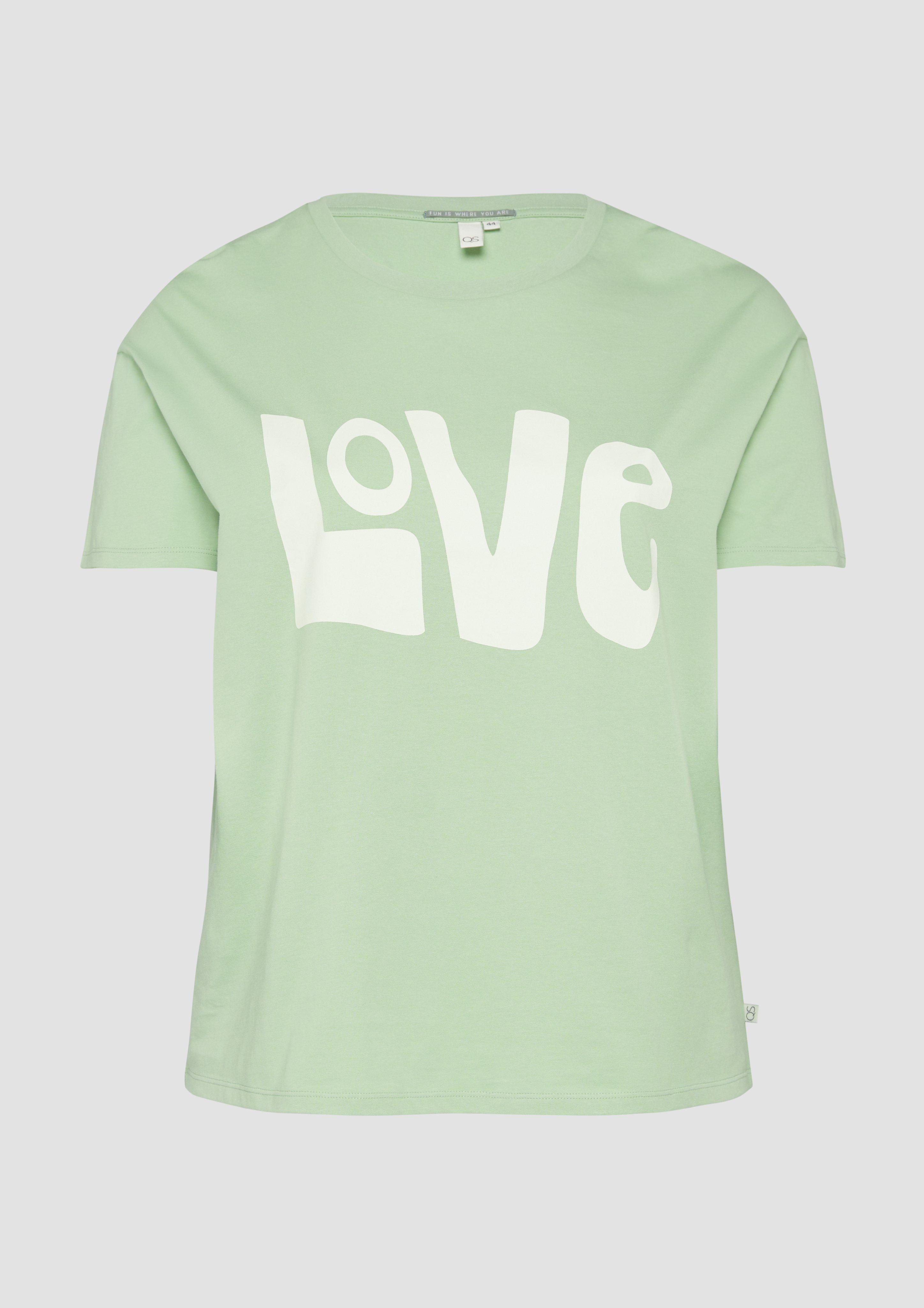 QS - Printshirt mit überschnittener Schulter, Damen, türkis
