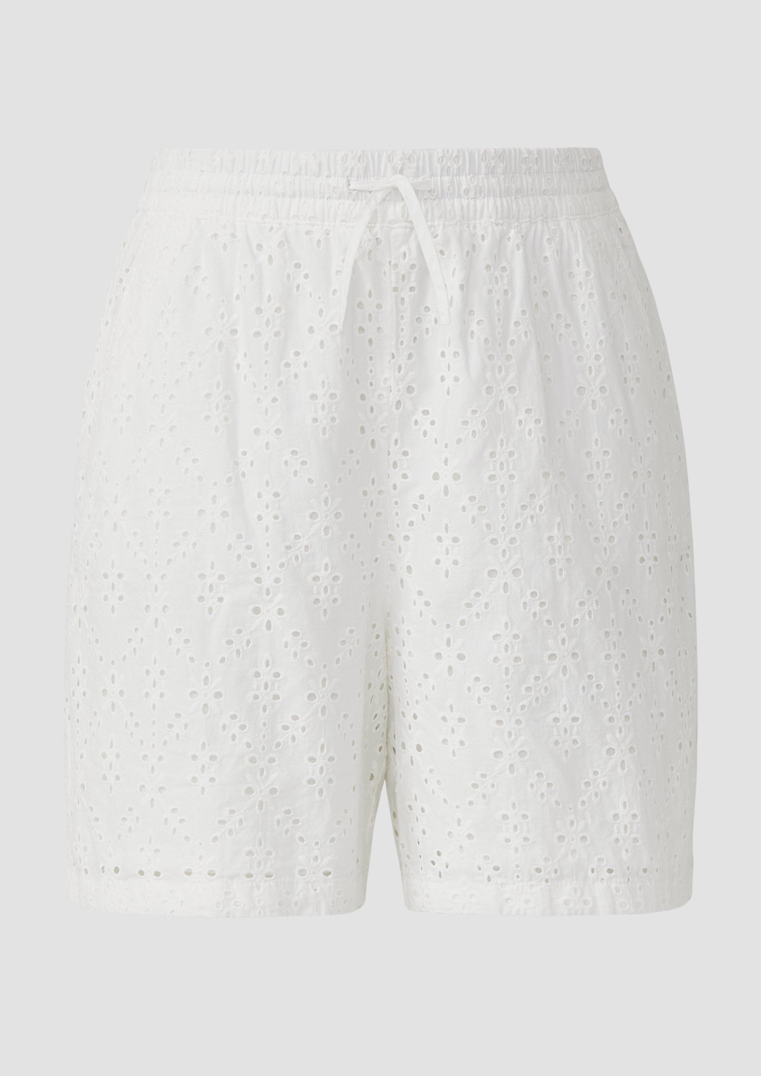 s.Oliver - Shorts mit Wide Leg und Lochstickerei, Damen, weiß