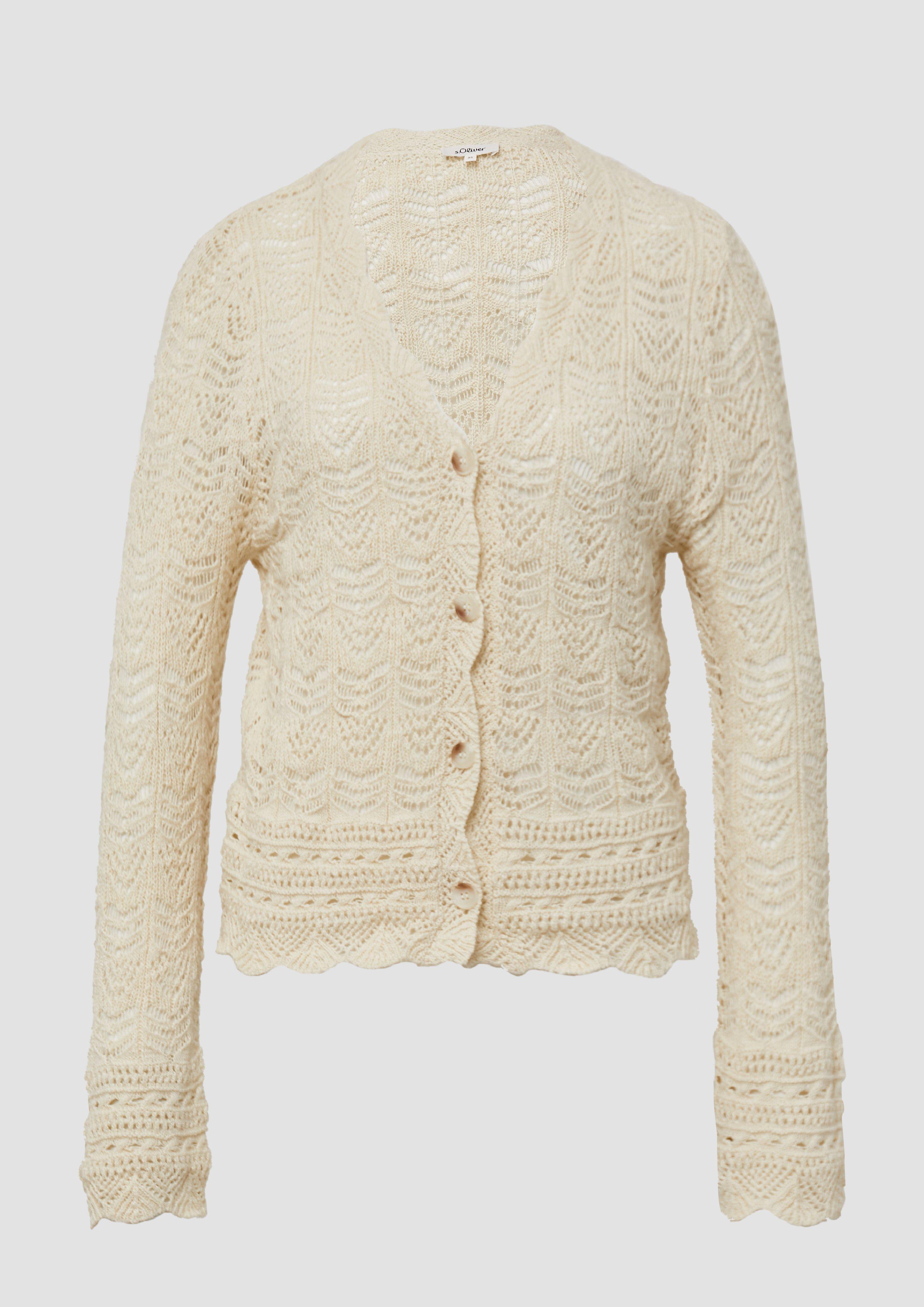 s.Oliver - Cardigan aus Ajourstrick mit V-Ausschnitt, Damen, creme
