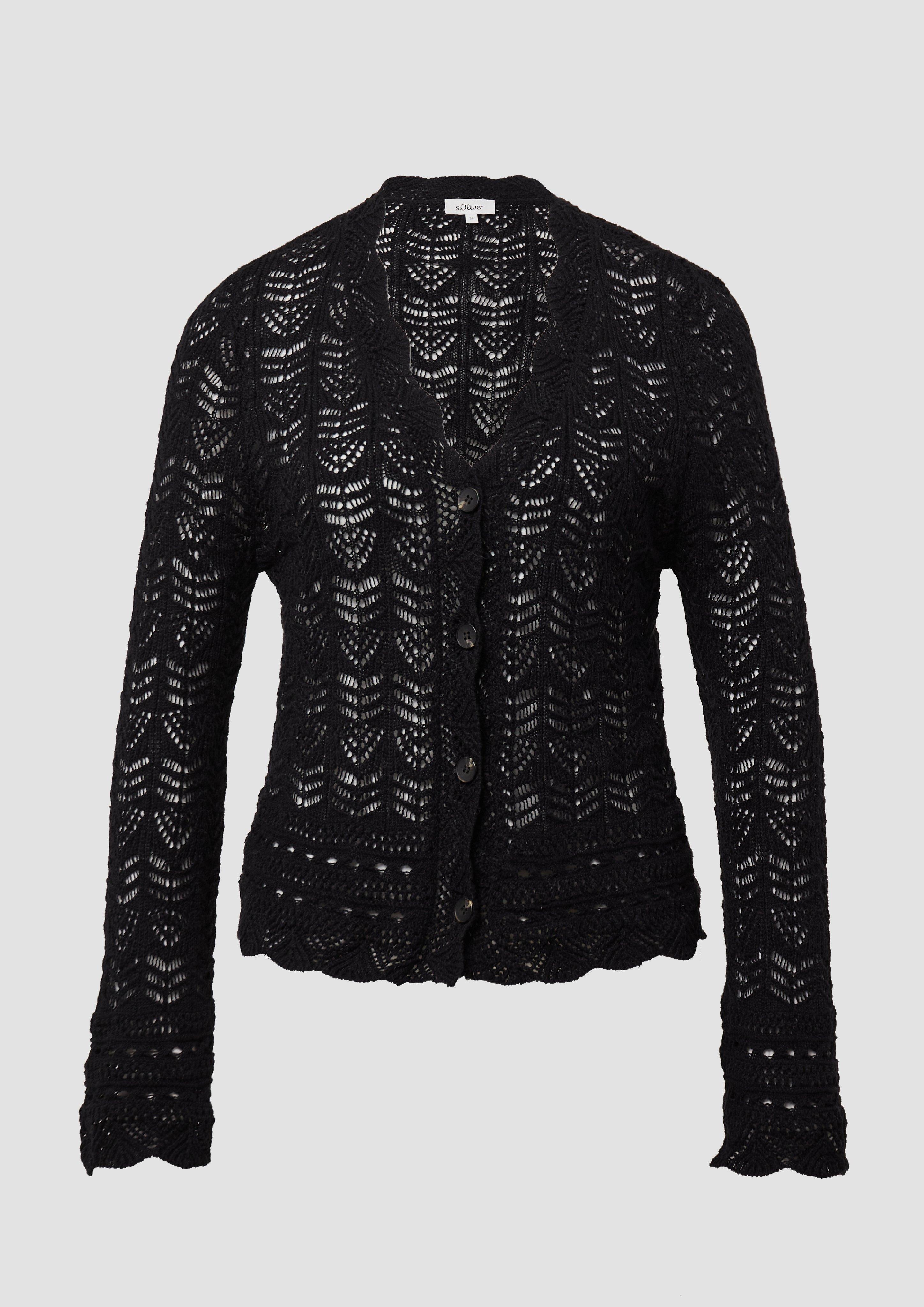 s.Oliver - Cardigan aus Ajourstrick mit V-Ausschnitt, Damen, schwarz
