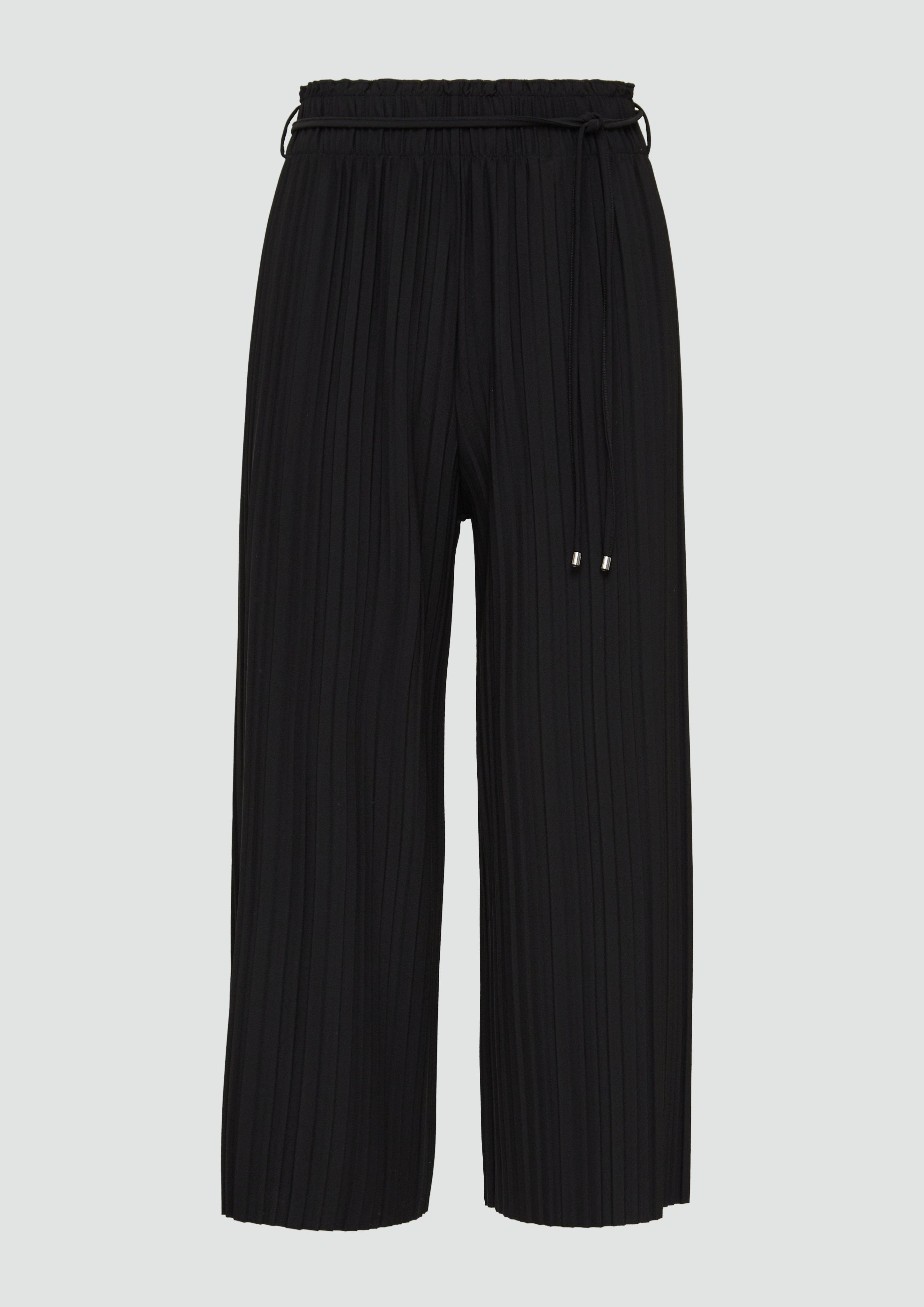 s.Oliver - Plissierte Culotte mit Elastikbund und Bindeband, Damen, schwarz