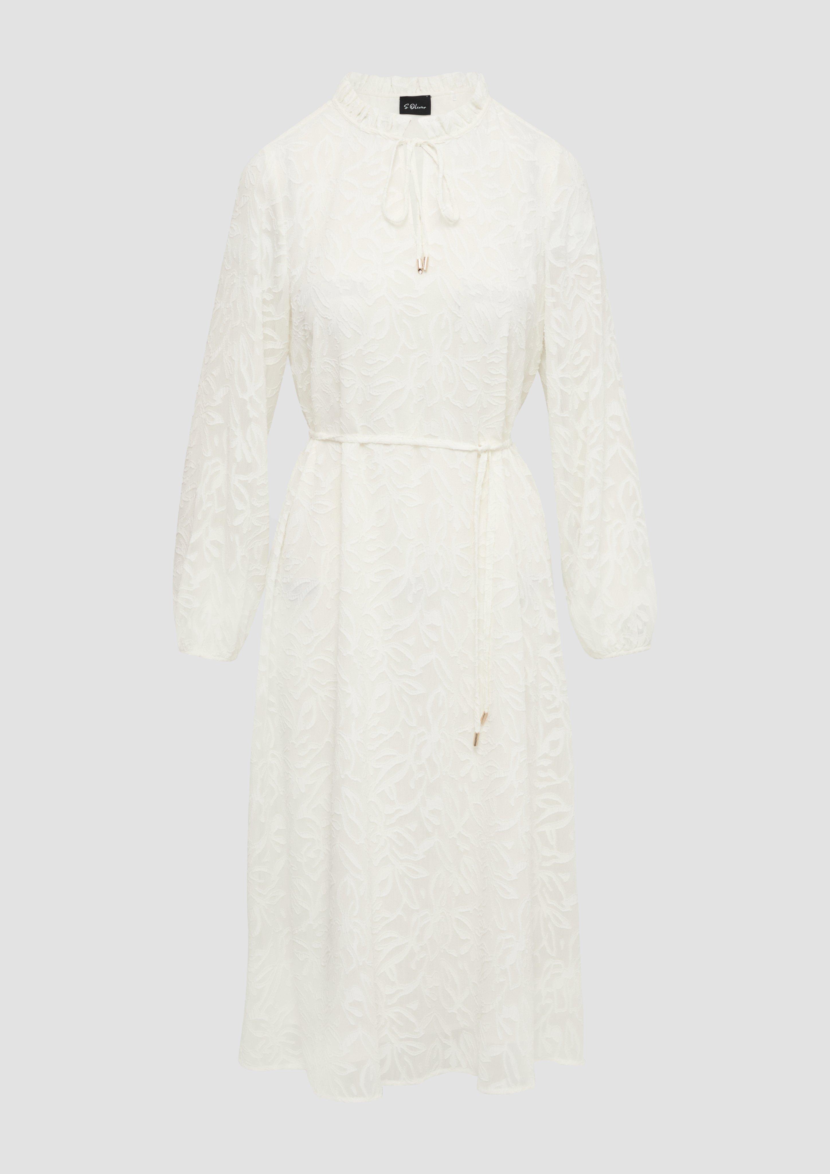 s.Oliver - Langes Kleid mit Tunika-Ausschnitt und Rüschen, Damen, creme
