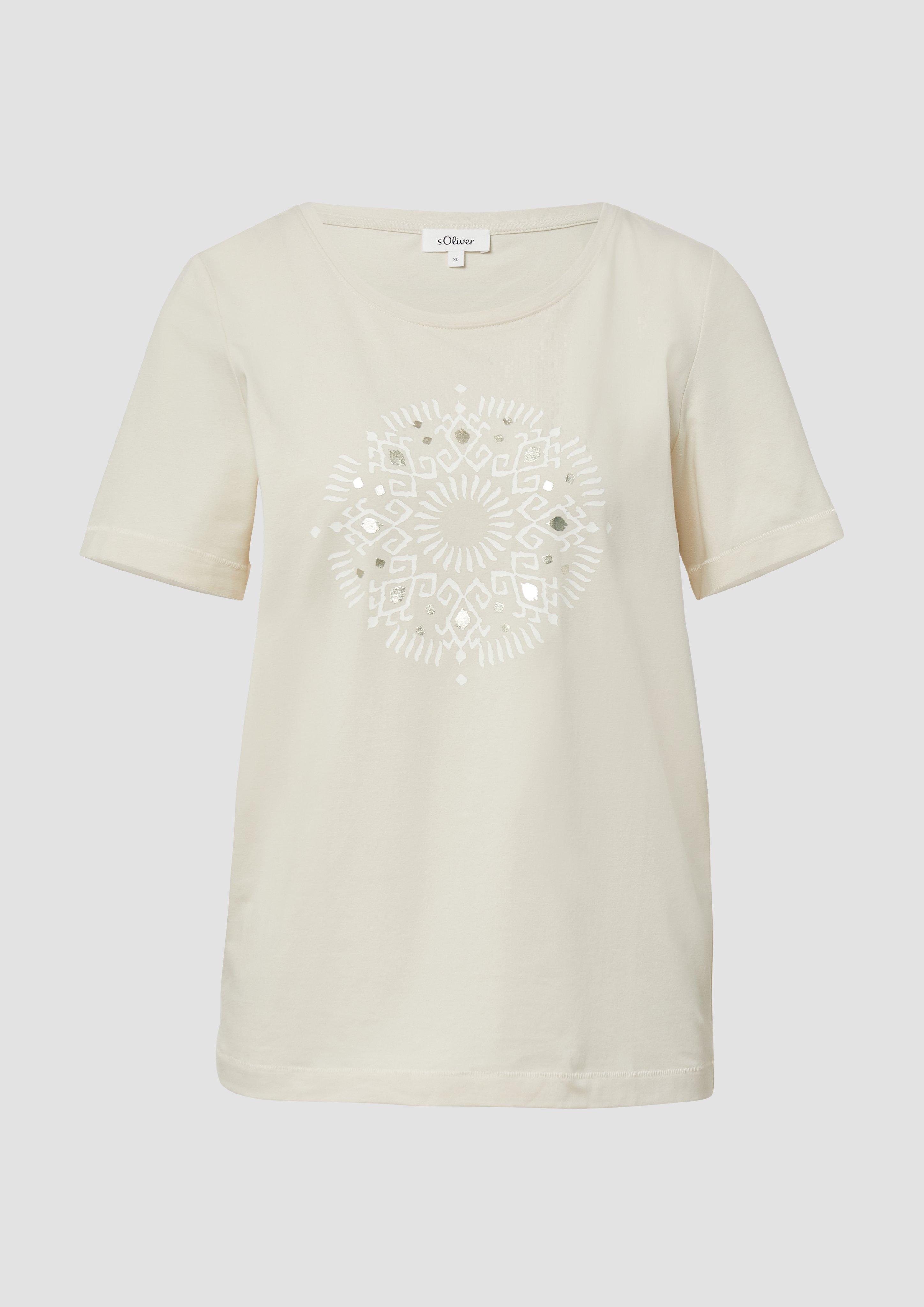 s.Oliver - T-Shirt aus Baumwollstretch mit Print, Damen, creme