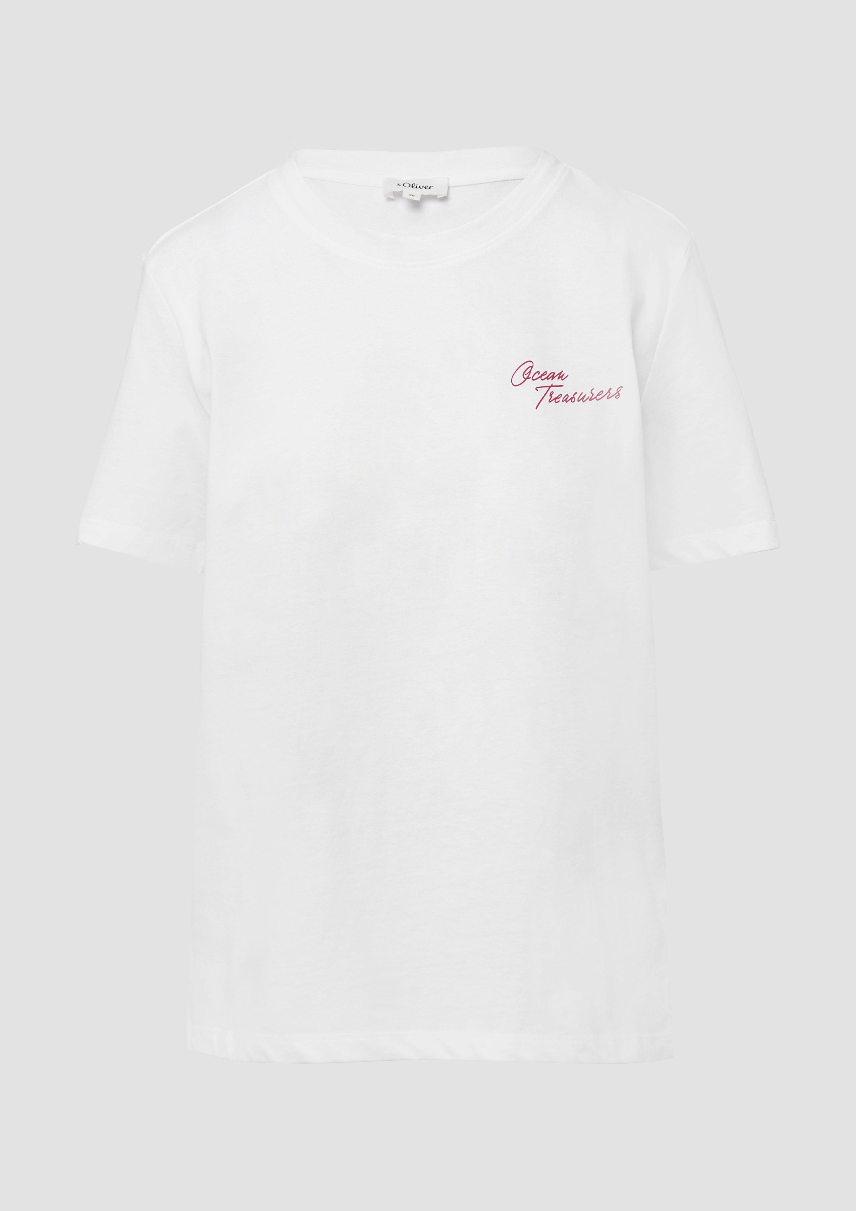 s.Oliver - Jersey-T-Shirt mit Frontprint und Schmuckperlen, Damen, weiß