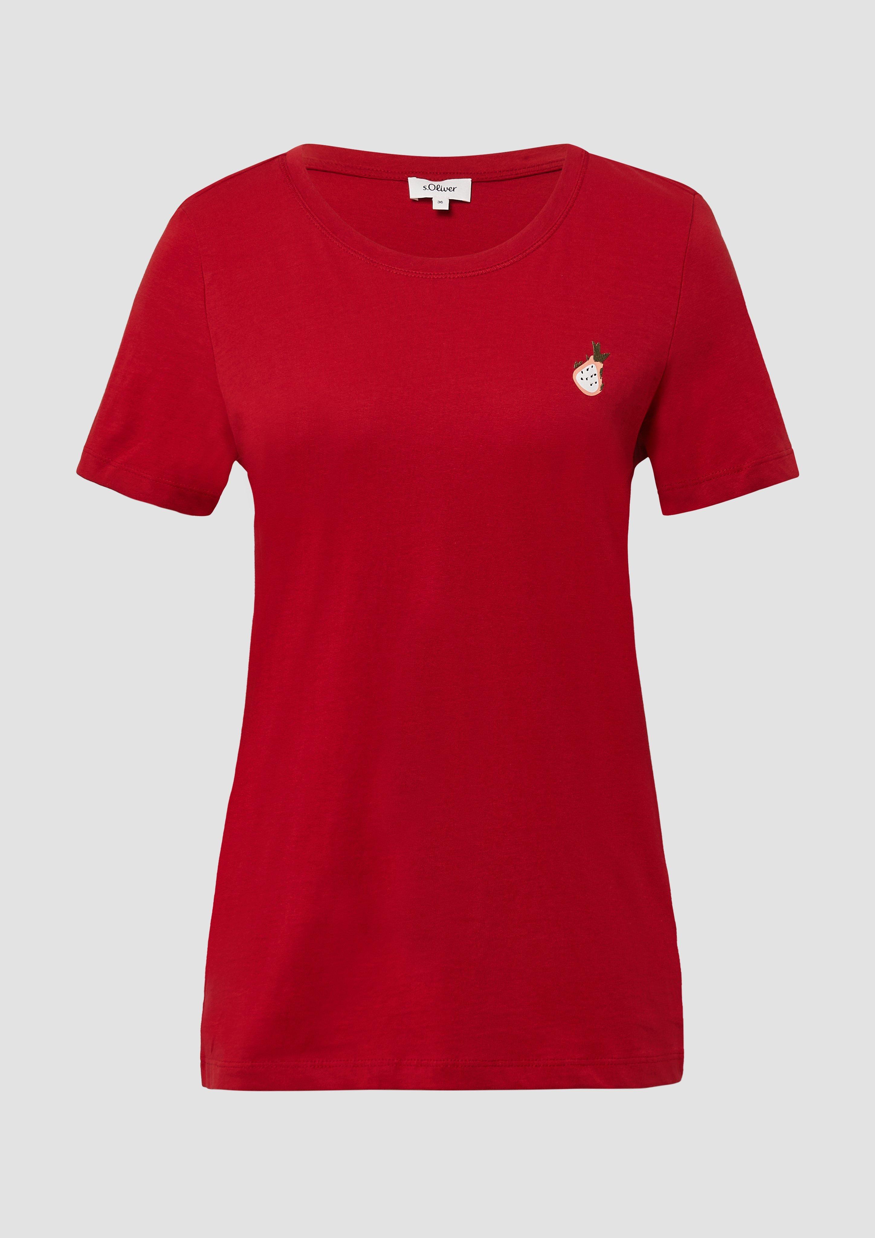 s.Oliver - Jersey-T-Shirt mit Stickerei, Damen, rot