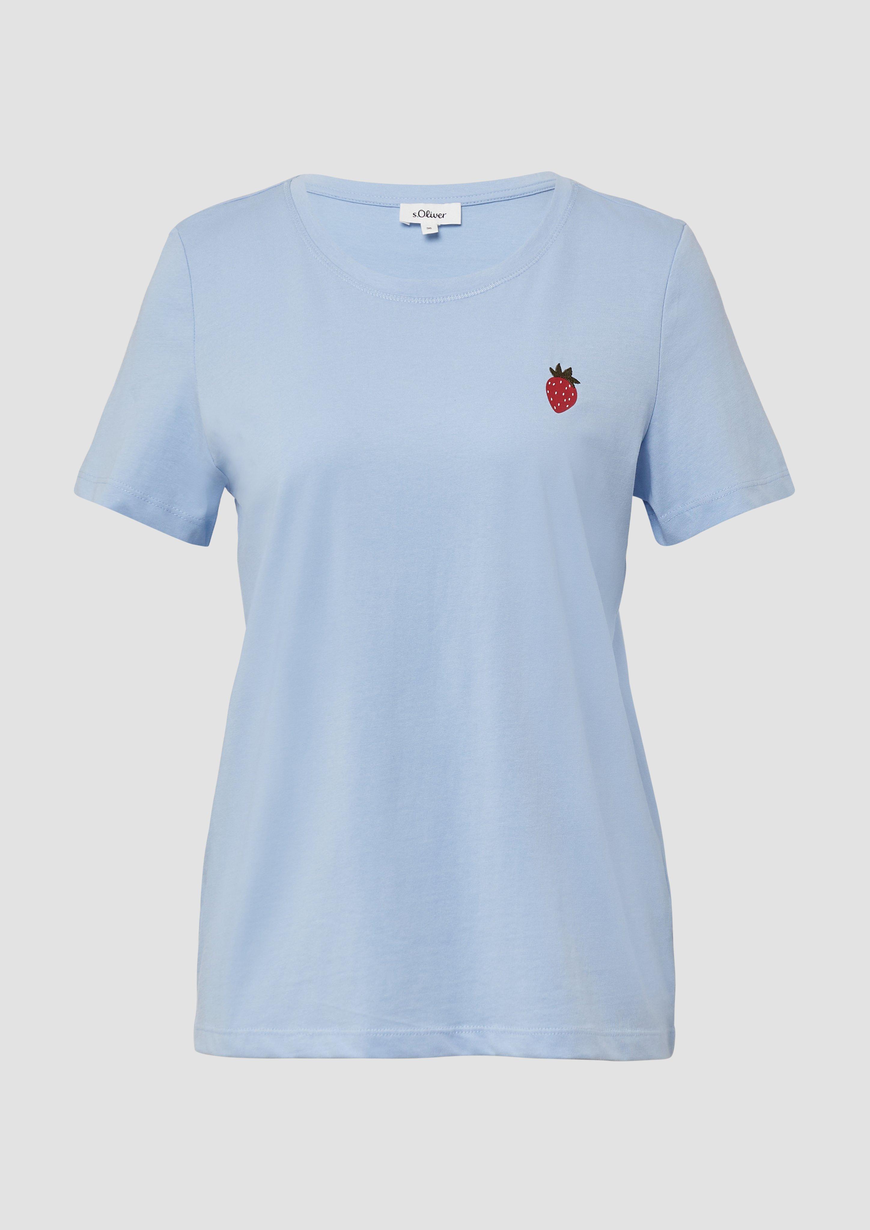 s.Oliver - Jersey-T-Shirt mit Stickerei, Damen, blau