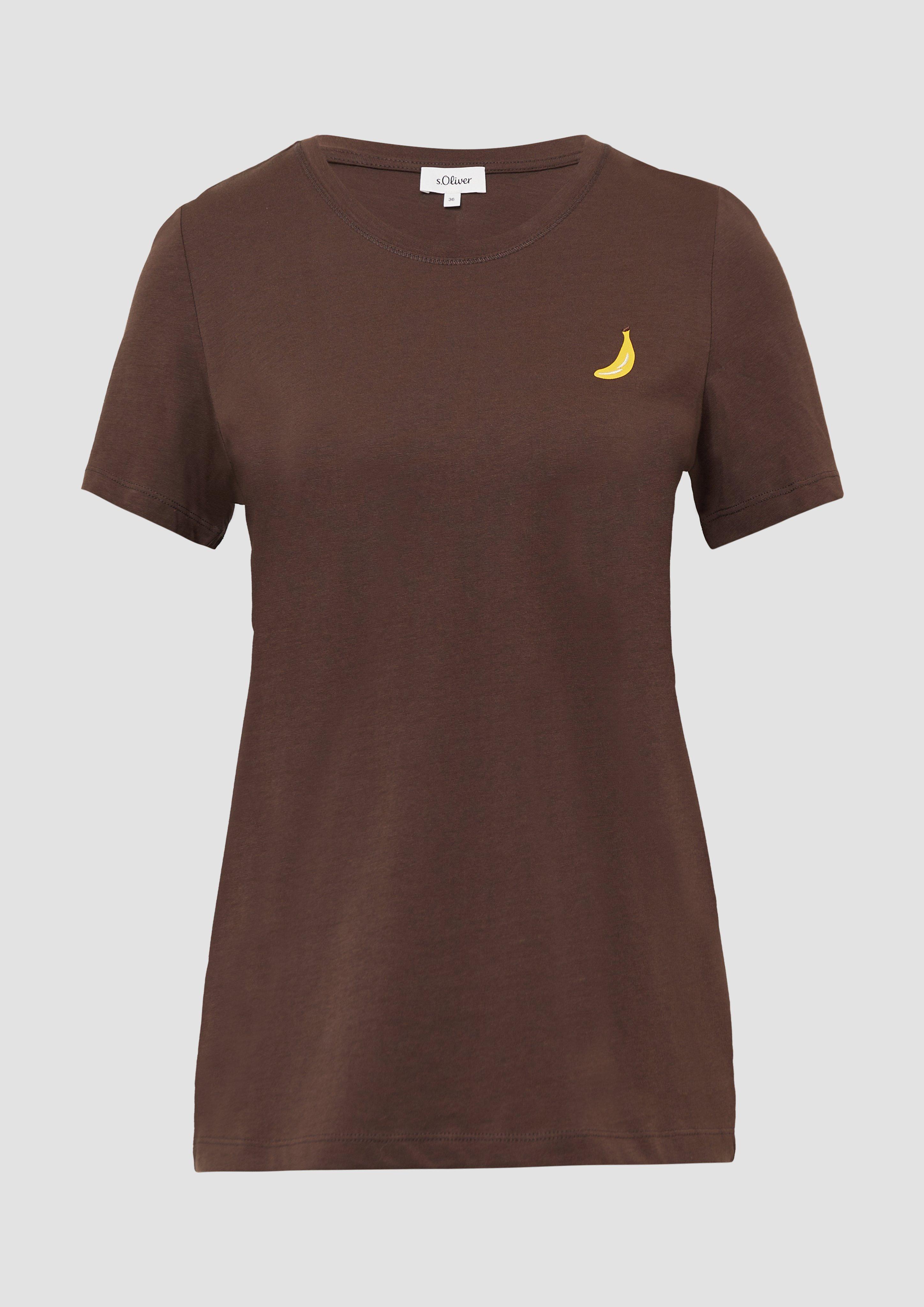 s.Oliver - Jersey-T-Shirt mit Stickerei, Damen, braun
