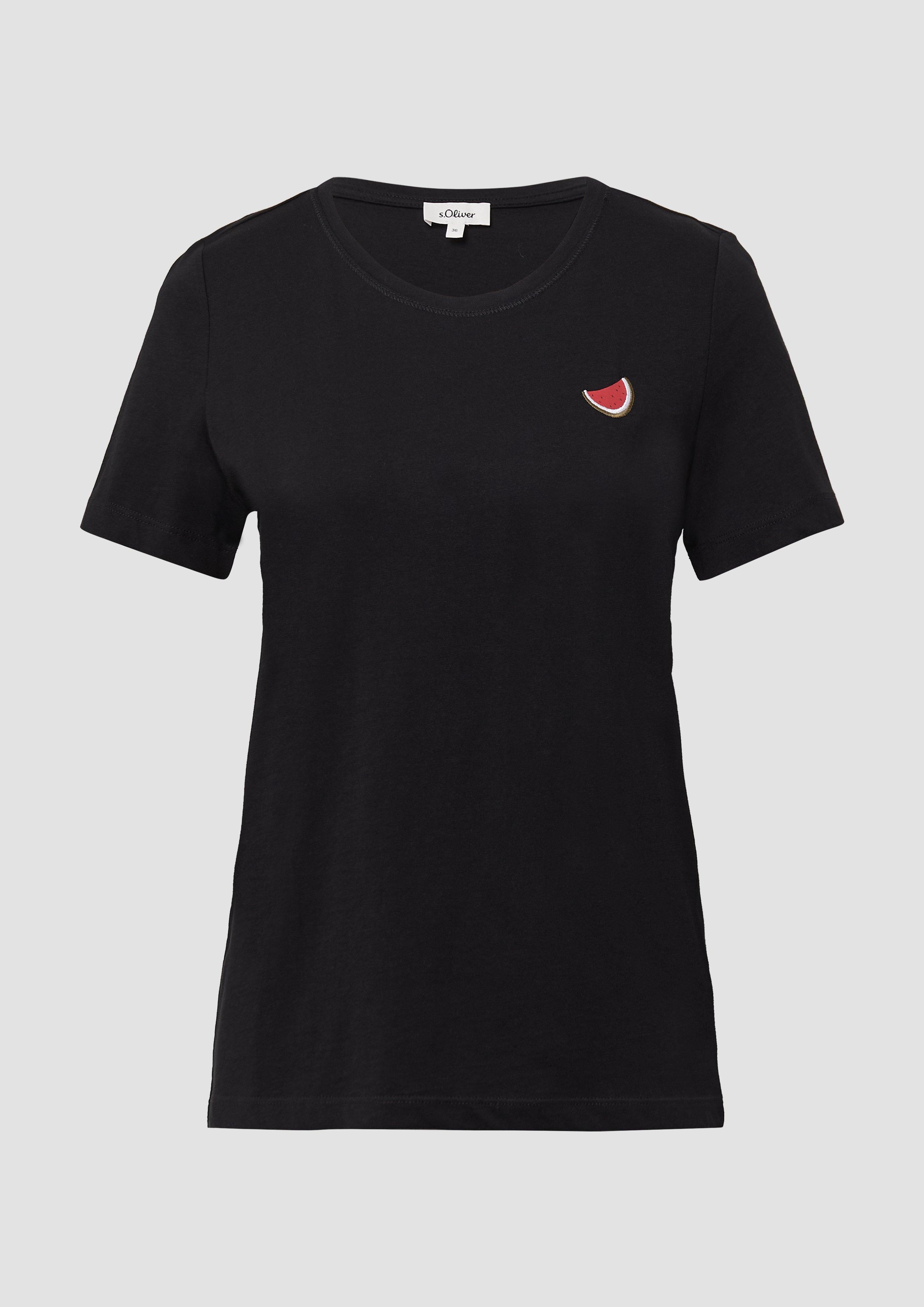 s.Oliver - Jersey-T-Shirt mit Stickerei, Damen, schwarz