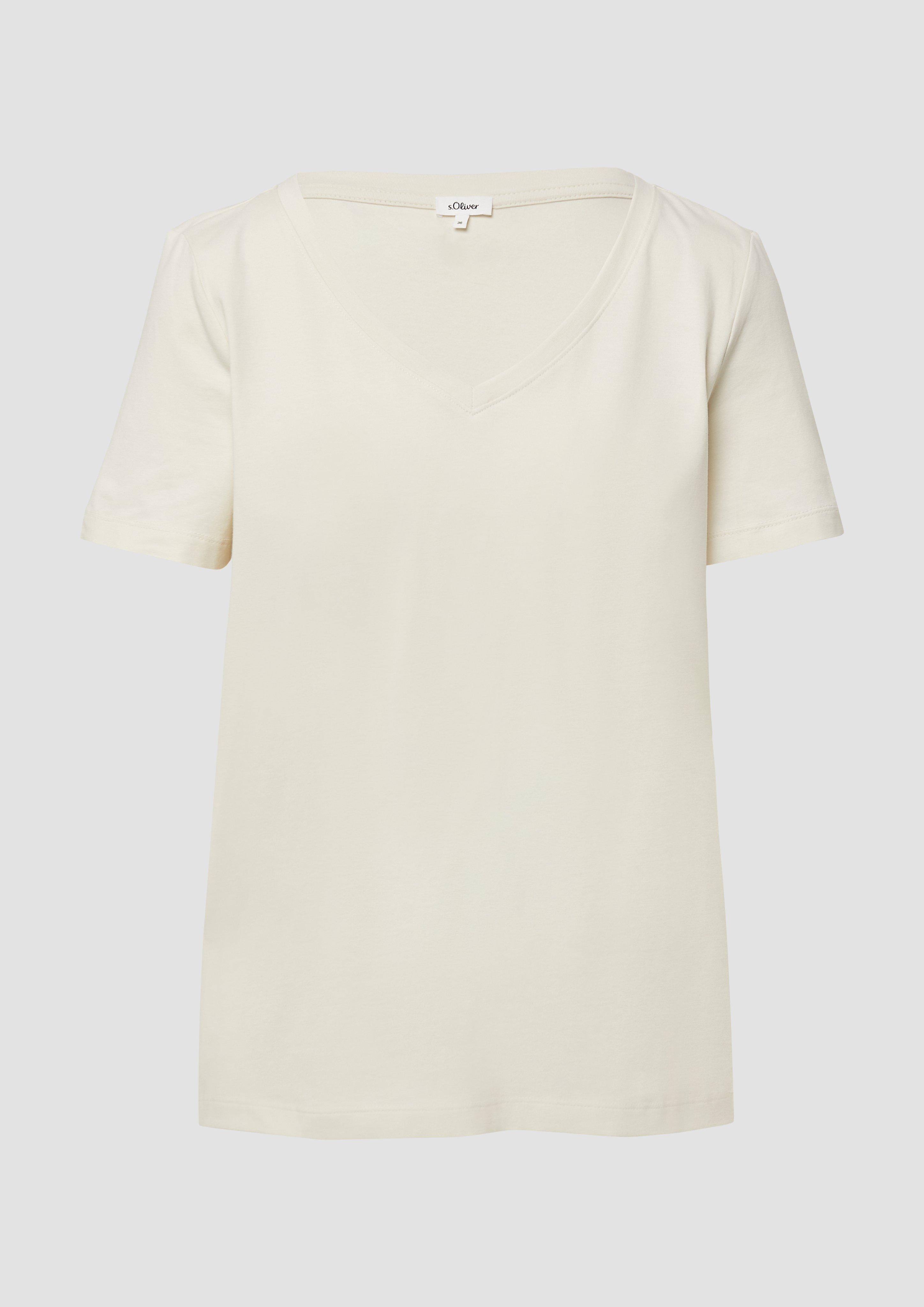s.Oliver - T-Shirt mit V-Ausschnitt, Damen, Beige