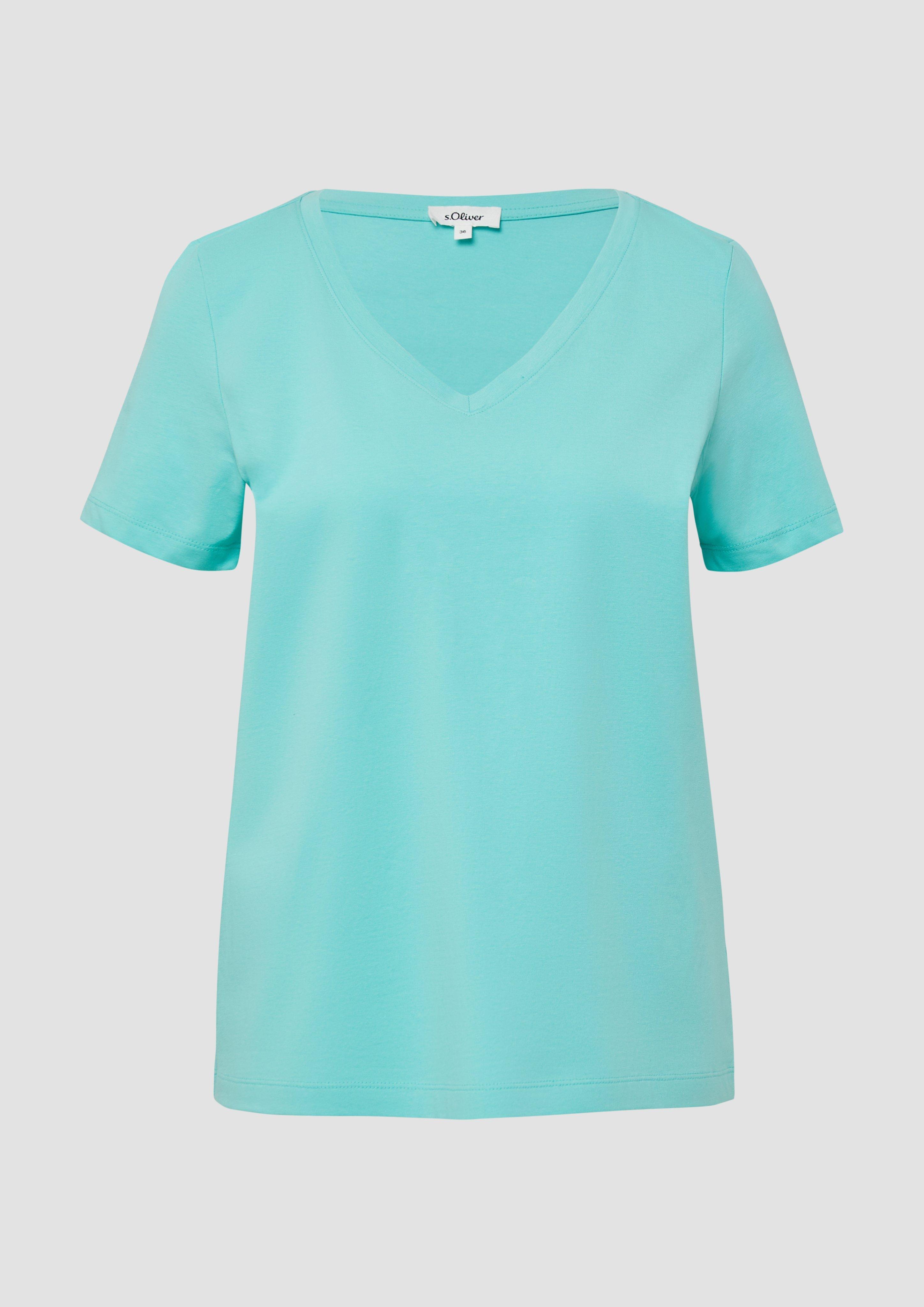s.Oliver - T-Shirt mit V-Ausschnitt, Damen, türkis