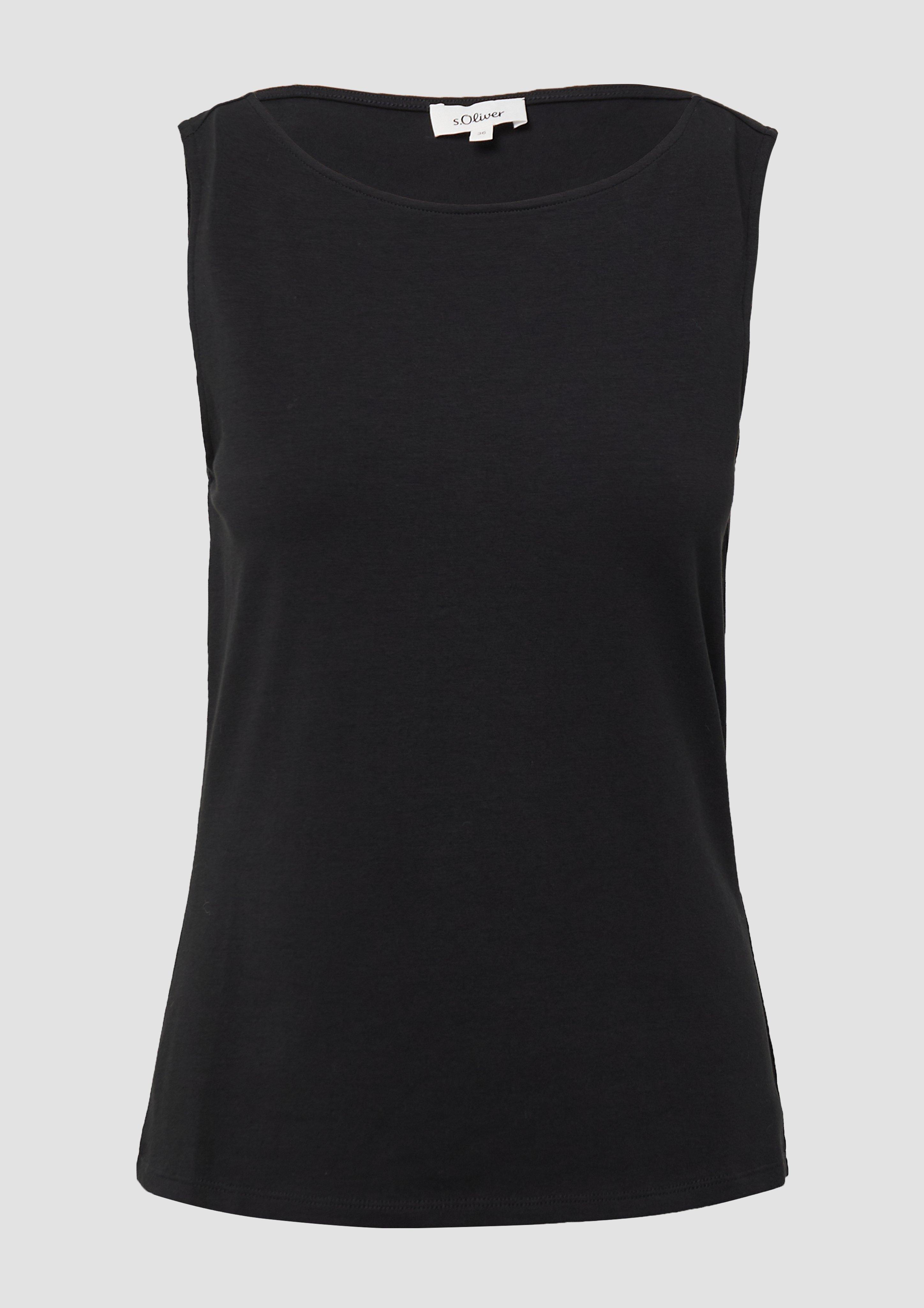 s.Oliver - Top aus Baumwollmix mit U-Boot-Ausschnitt, Damen, schwarz