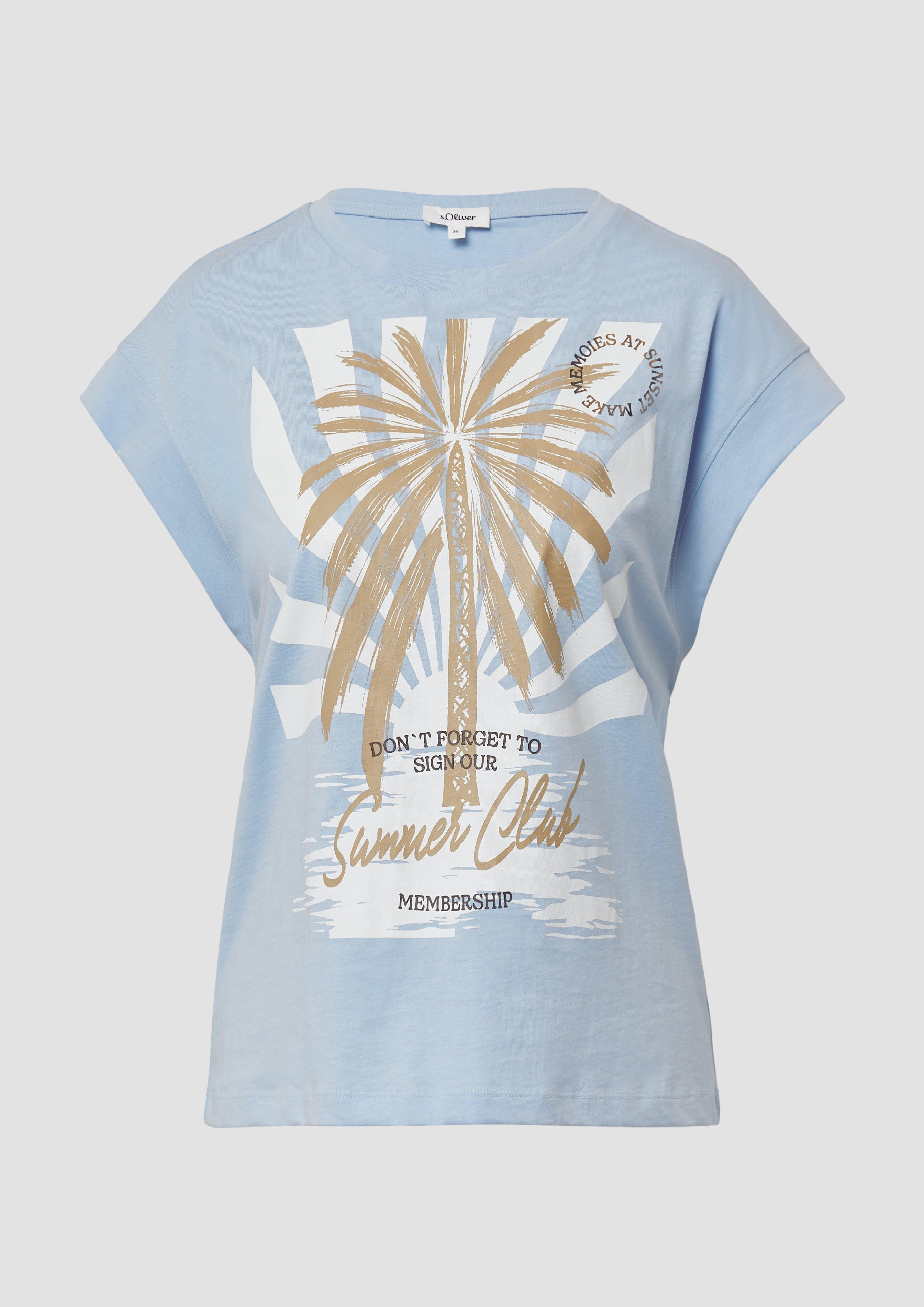 s.Oliver - T-Shirt im Relaxed Fit mit Folienprint, Damen, blau