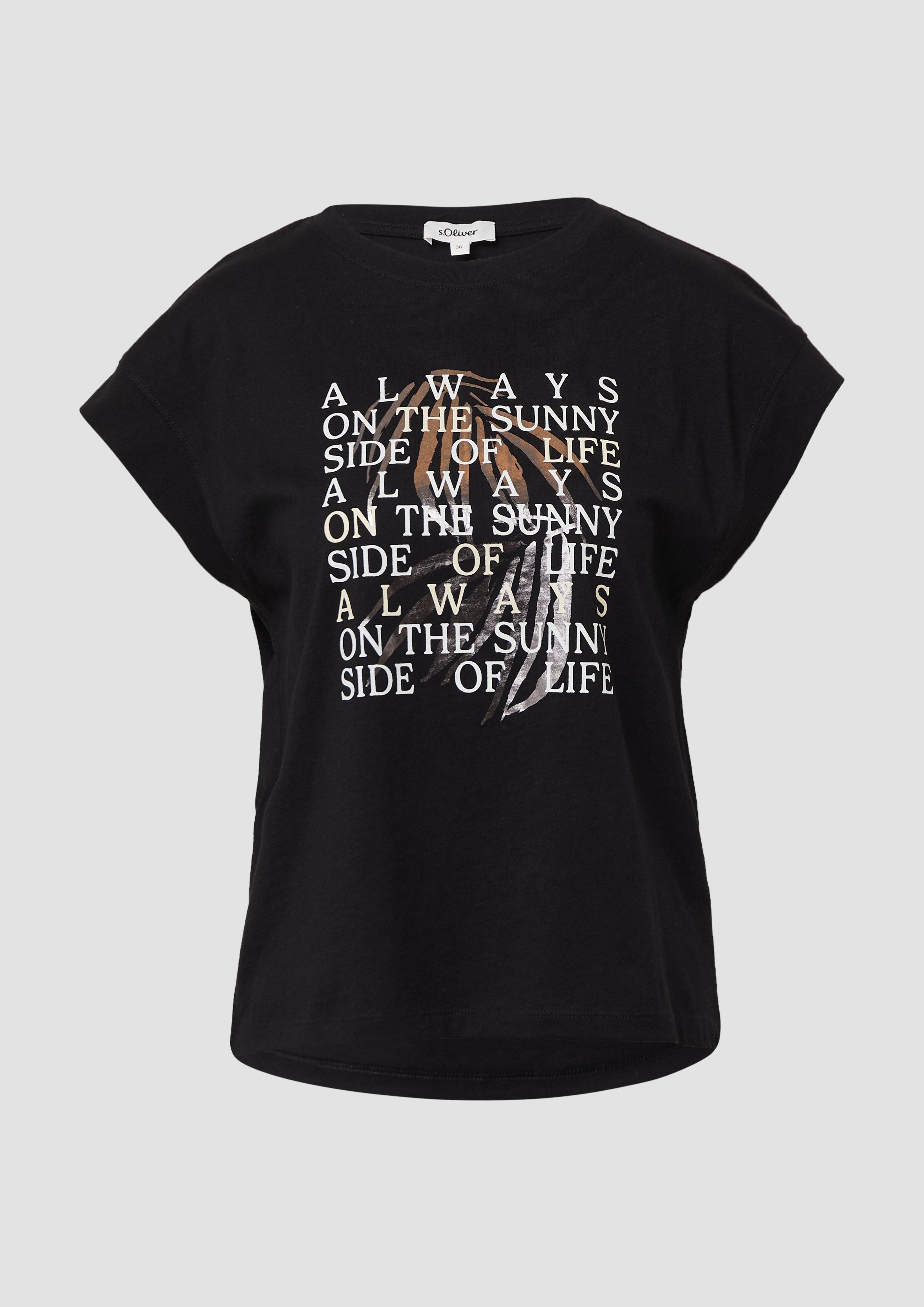 s.Oliver - T-Shirt im Relaxed Fit mit Folienprint, Damen, schwarz