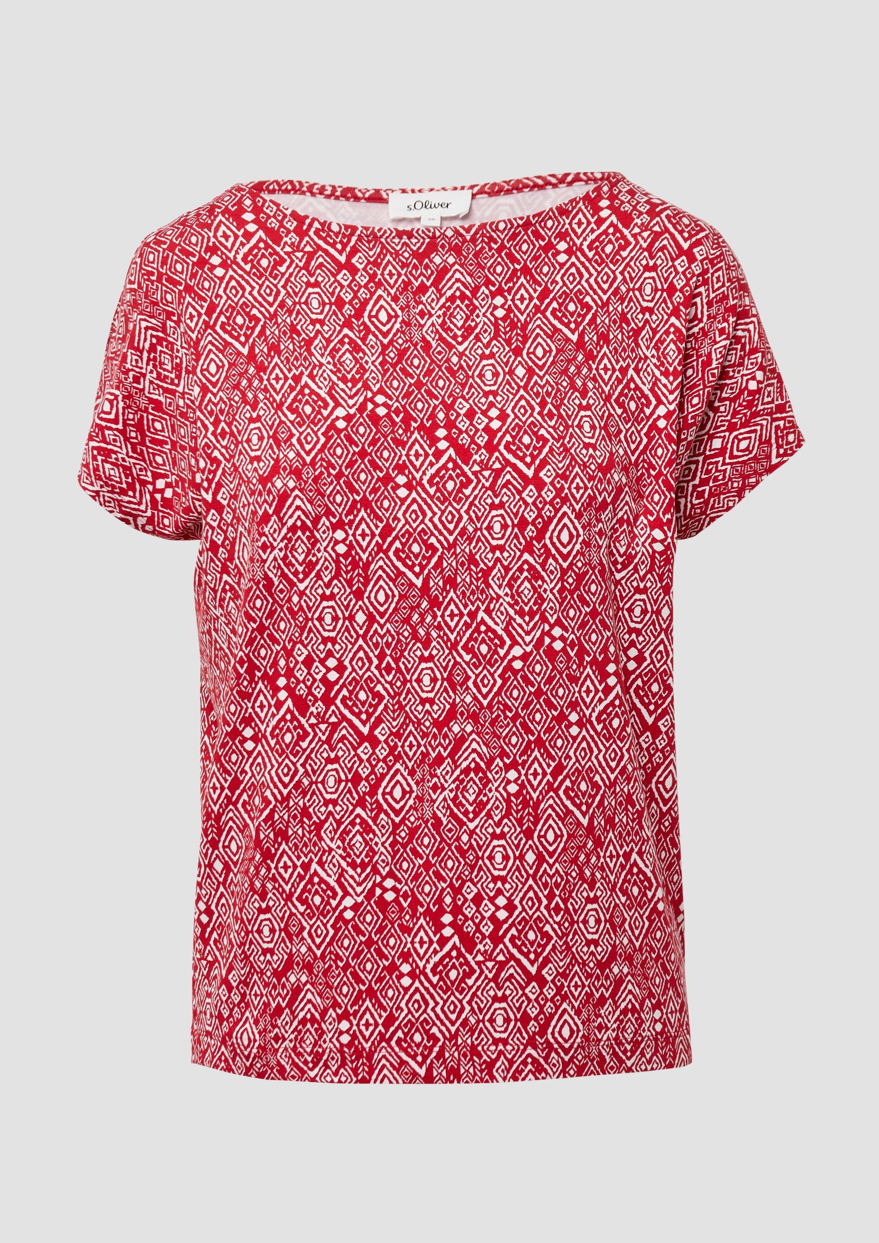s.Oliver - Fließendes T-Shirt aus Viskosemix mit All-over-Muster, Damen, rot