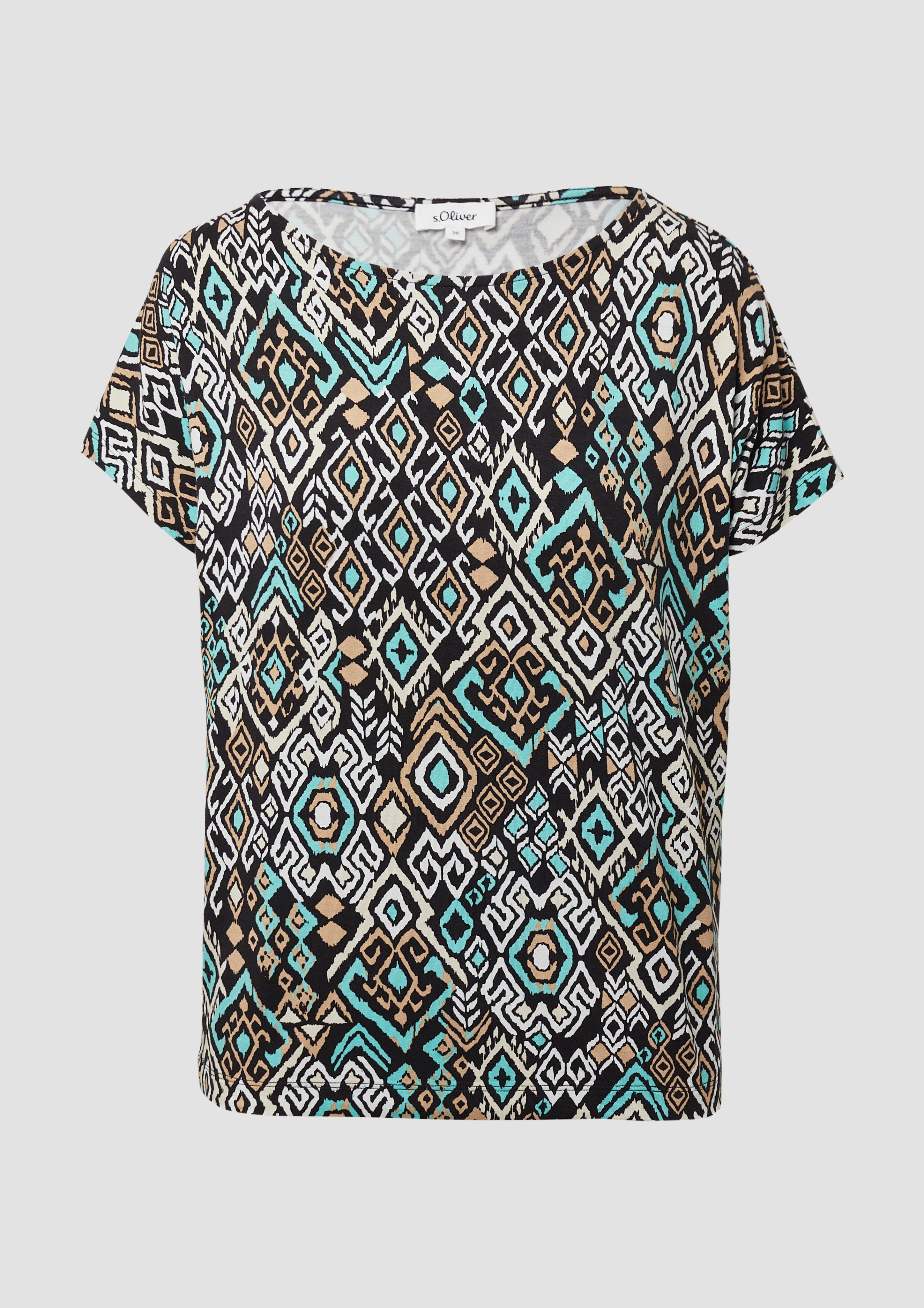 s.Oliver - Fließendes T-Shirt aus Viskosemix mit All-over-Muster, Damen, schwarz