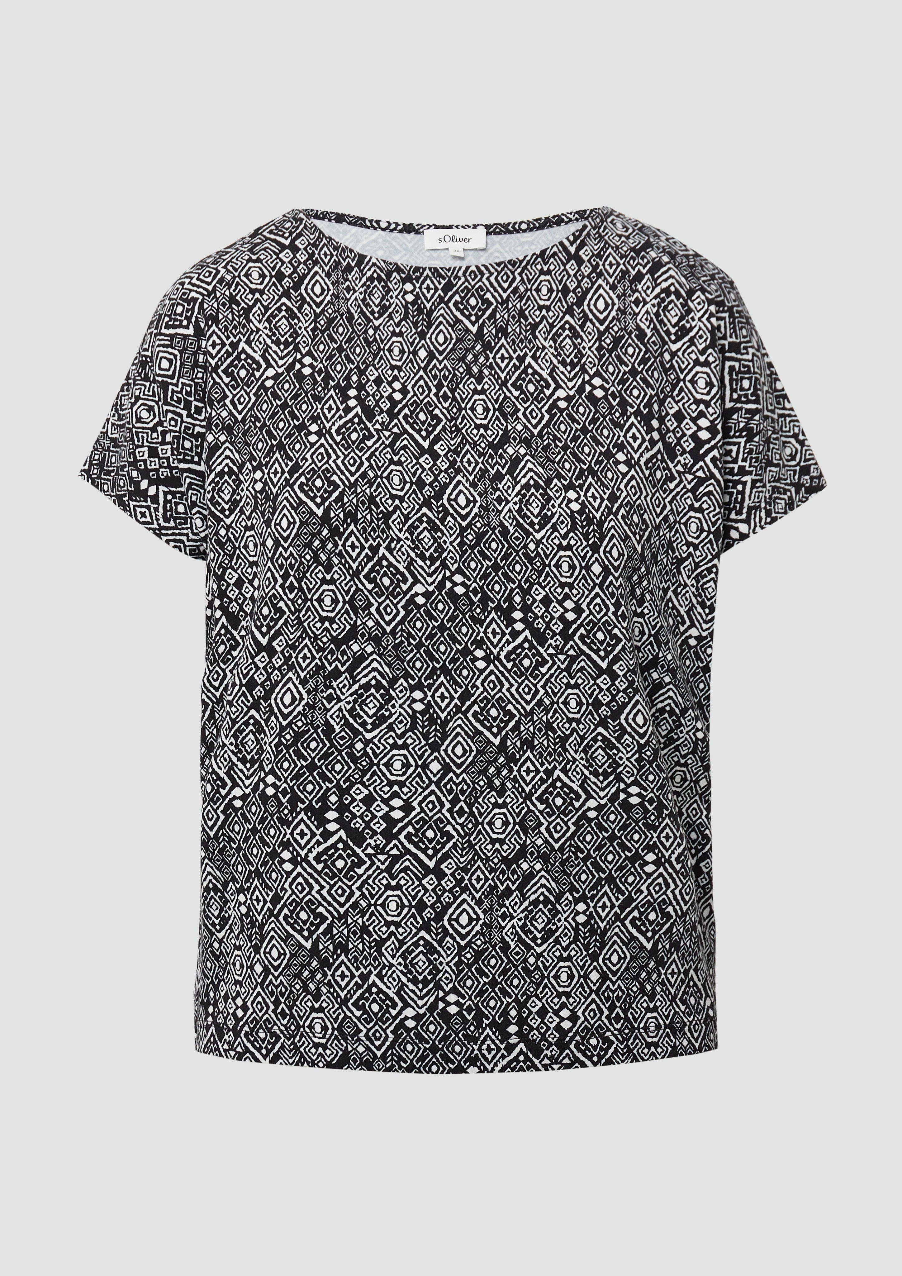 s.Oliver - Fließendes T-Shirt aus Viskosemix mit All-over-Muster, Damen, schwarz