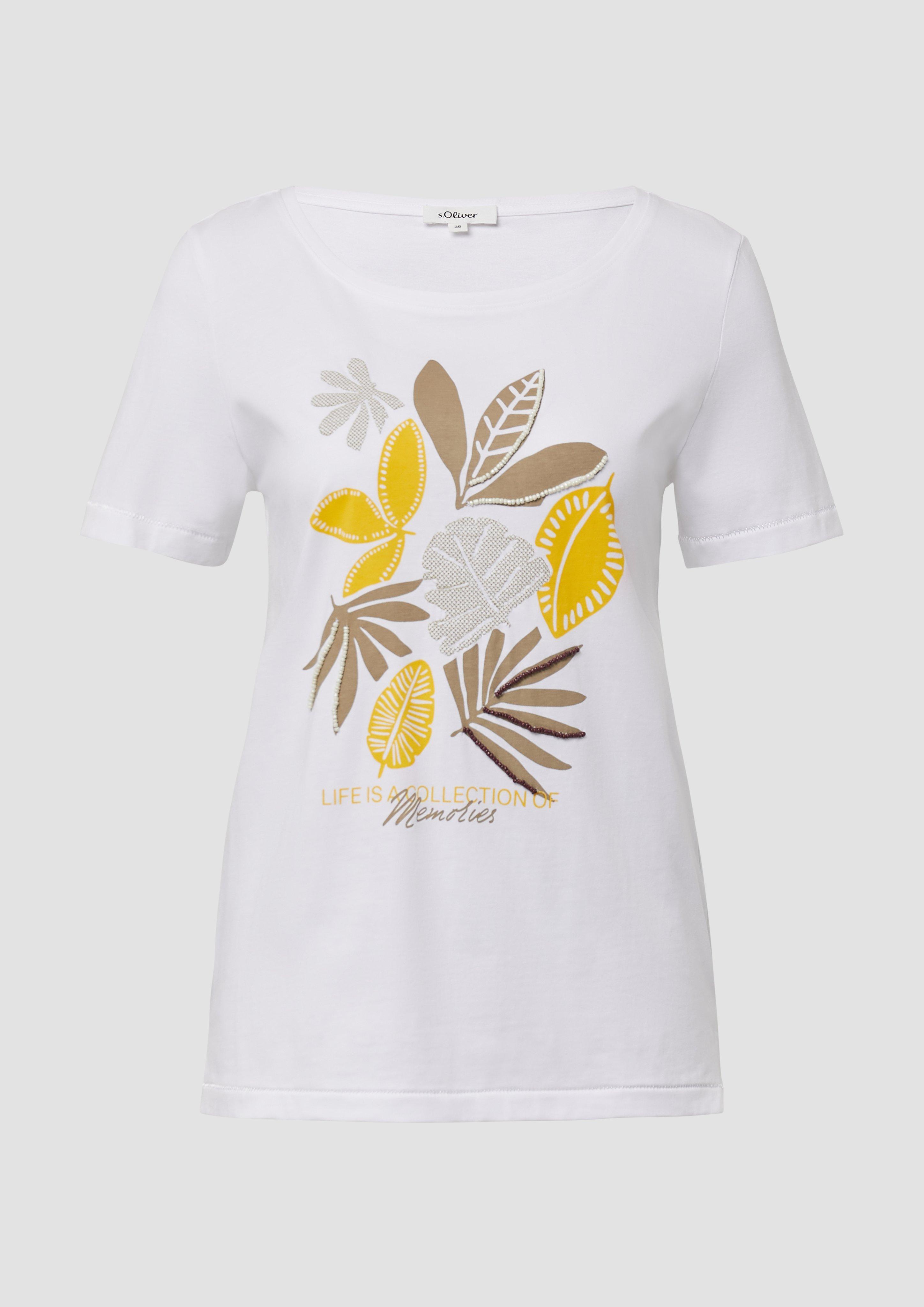 s.Oliver - Jersey-T-Shirt mit Artwork, Damen, weiß