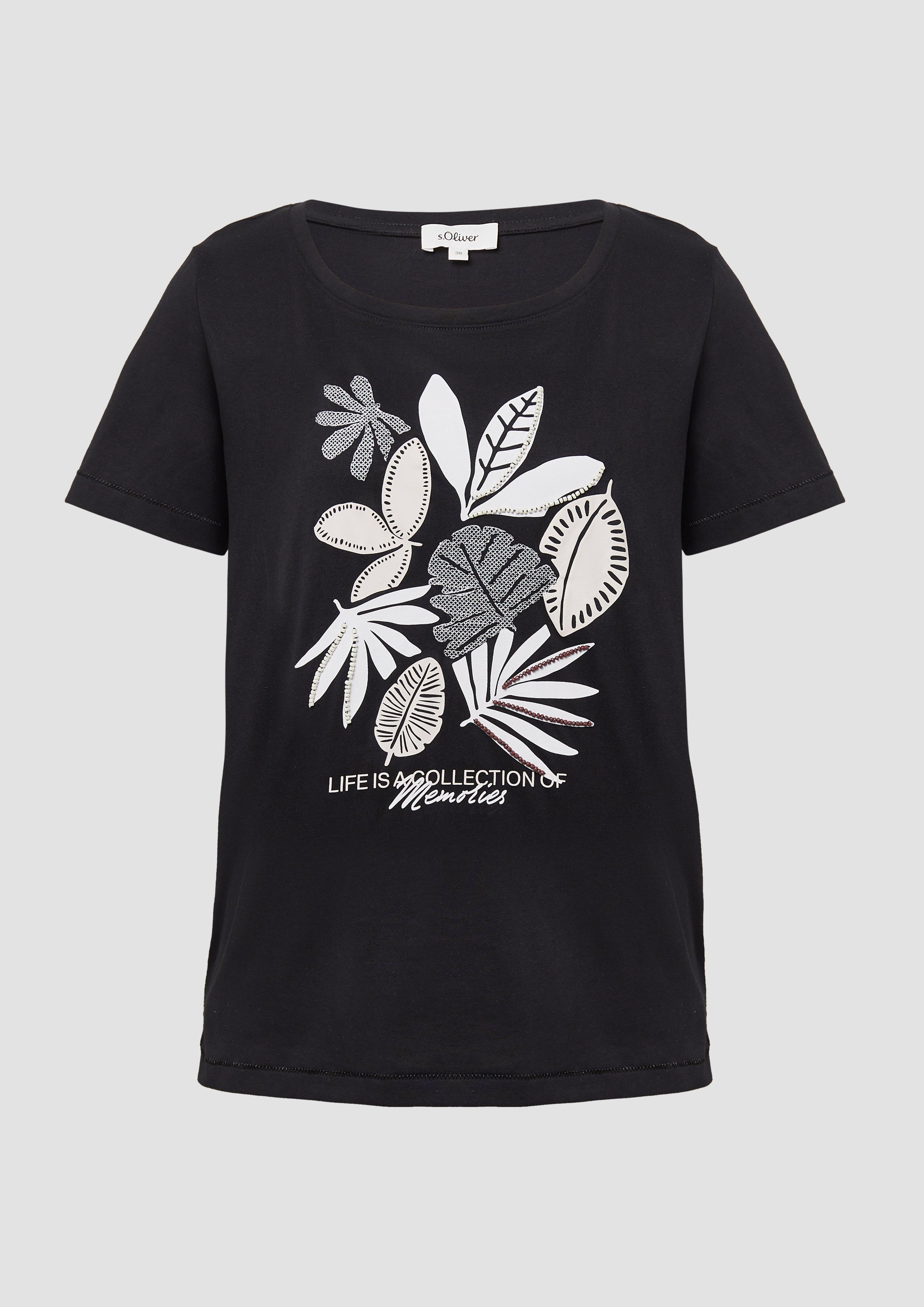 s.Oliver - Jersey-T-Shirt mit Artwork, Damen, schwarz
