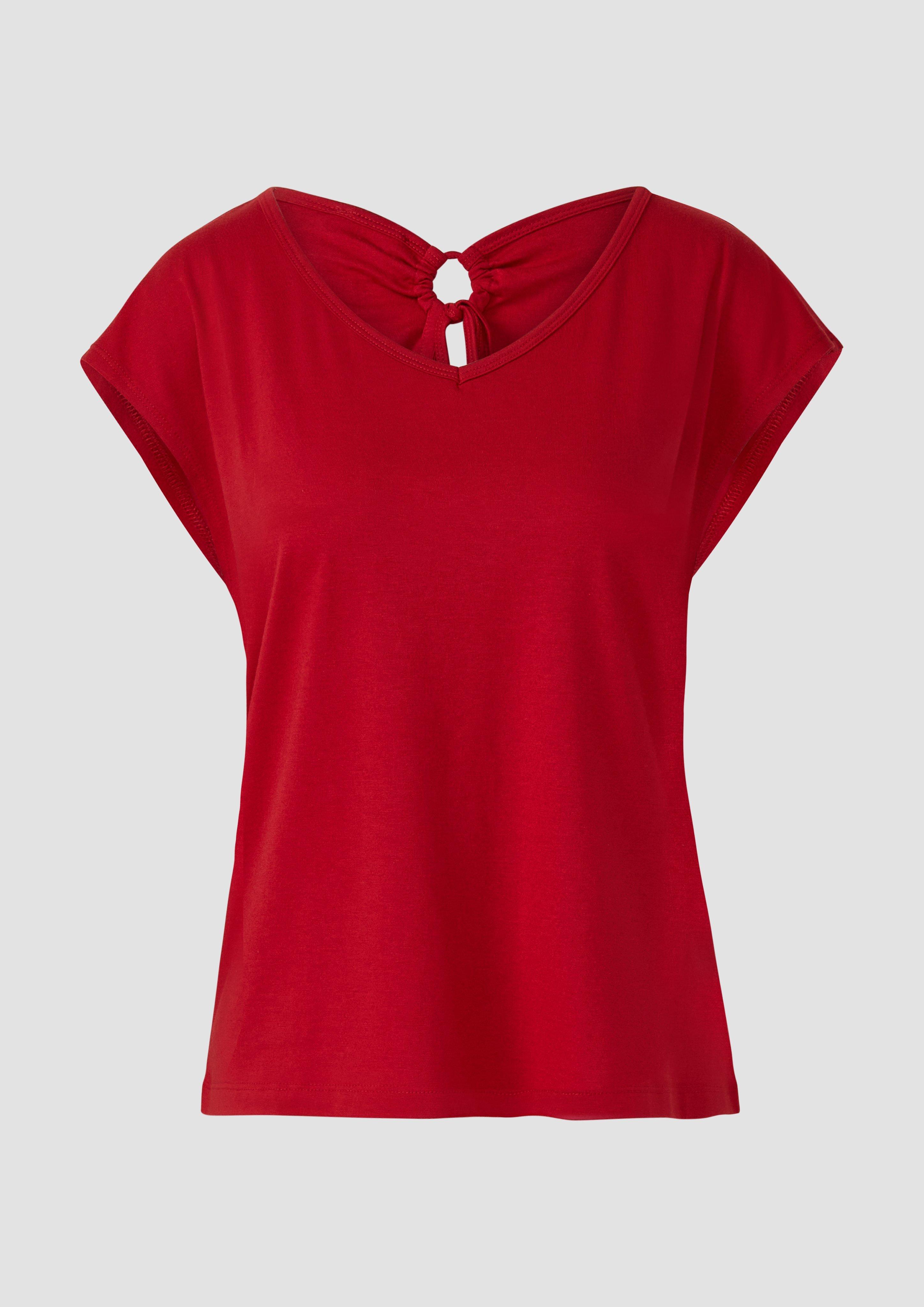 s.Oliver - T-Shirt mit weitem Ausschnitt, Cut-out und Schleife, Damen, rot