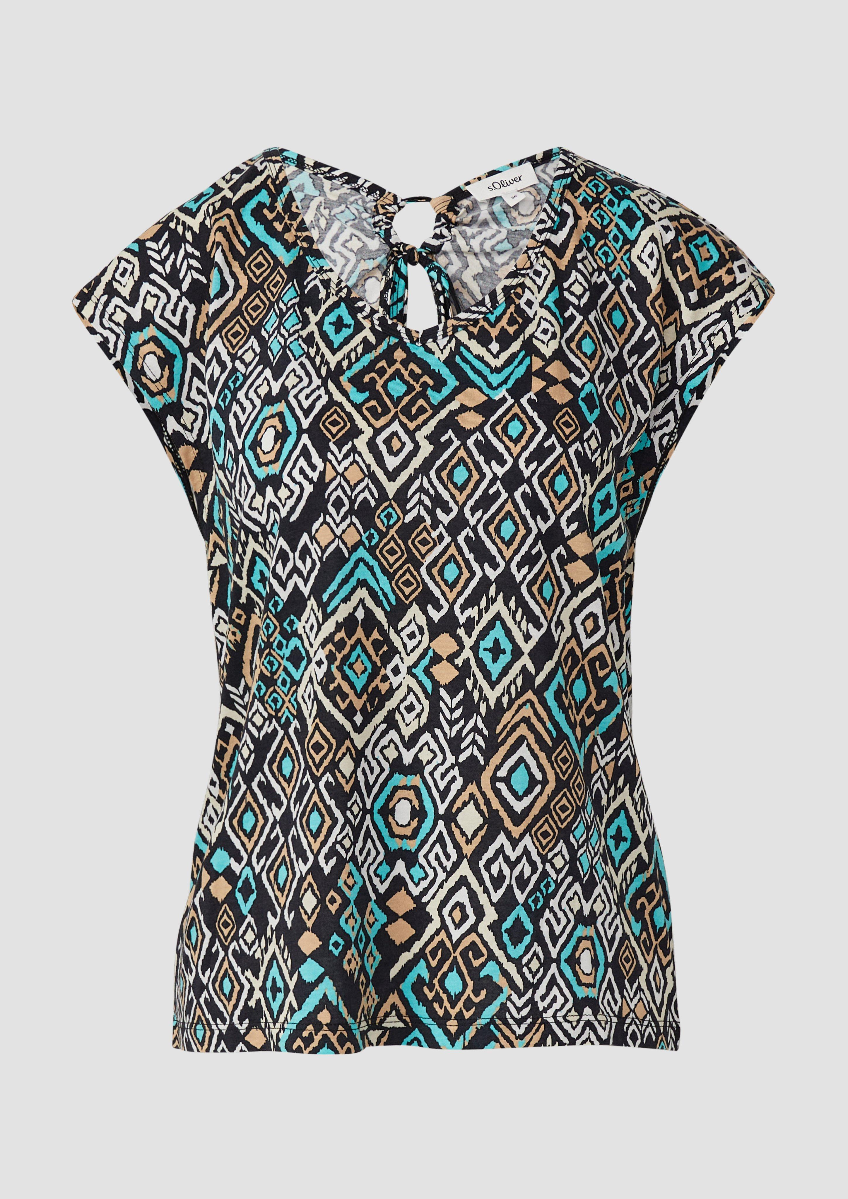 s.Oliver - T-Shirt mit weitem Ausschnitt, Cut-out und Schleife, Damen, schwarz