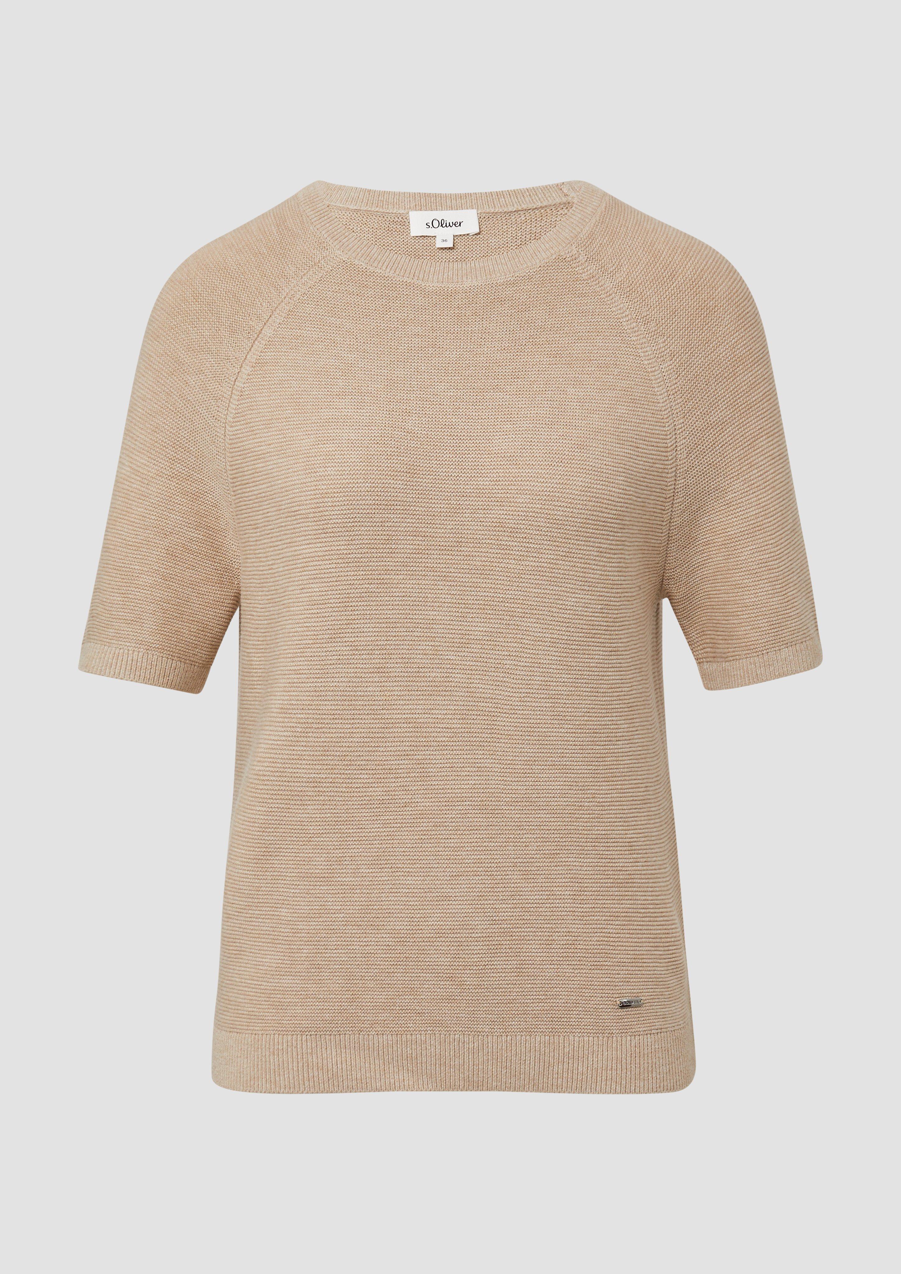 s.Oliver - Kurzarm-Strickpullover aus Baumwollmix, Damen, Beige