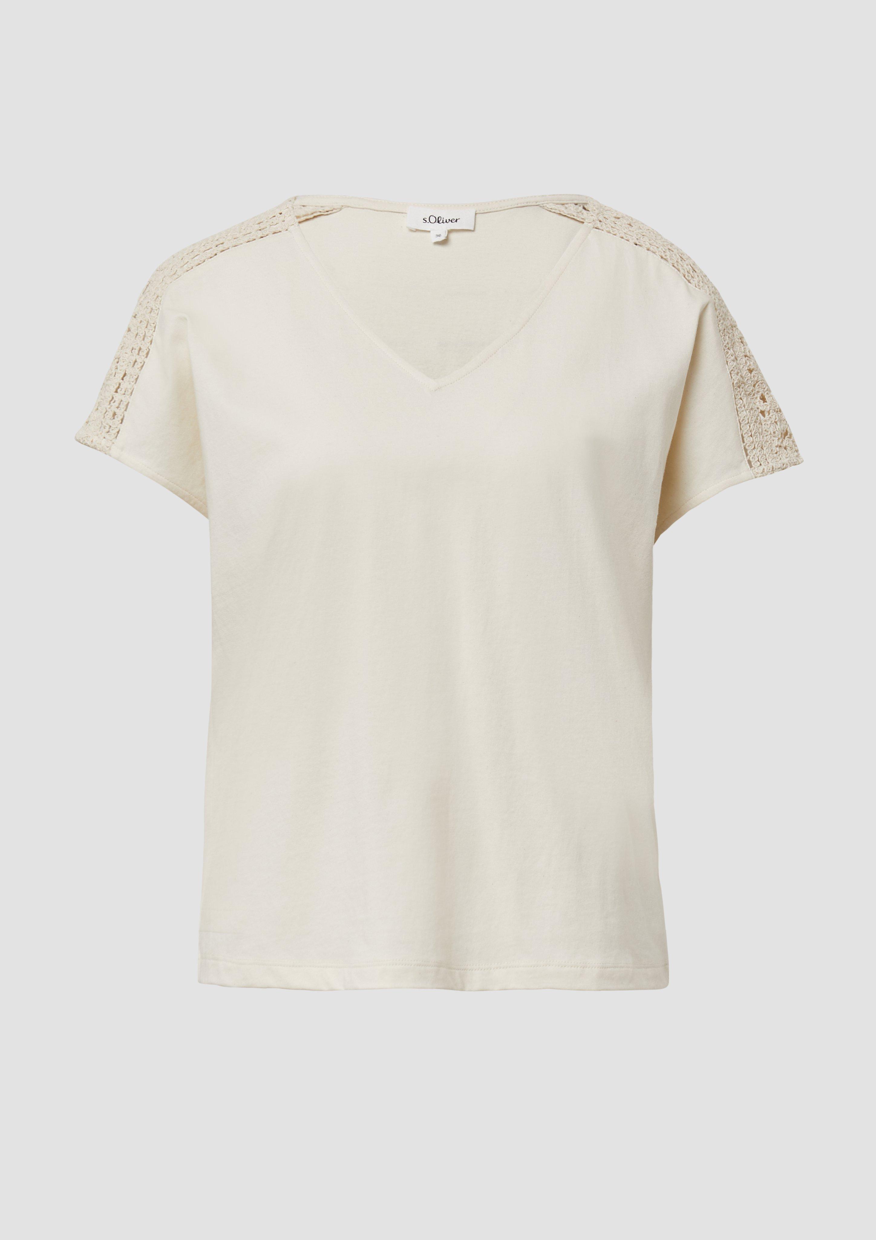 s.Oliver - T-Shirt im Relaxed Fit mit Häkelspitze, Damen, Beige