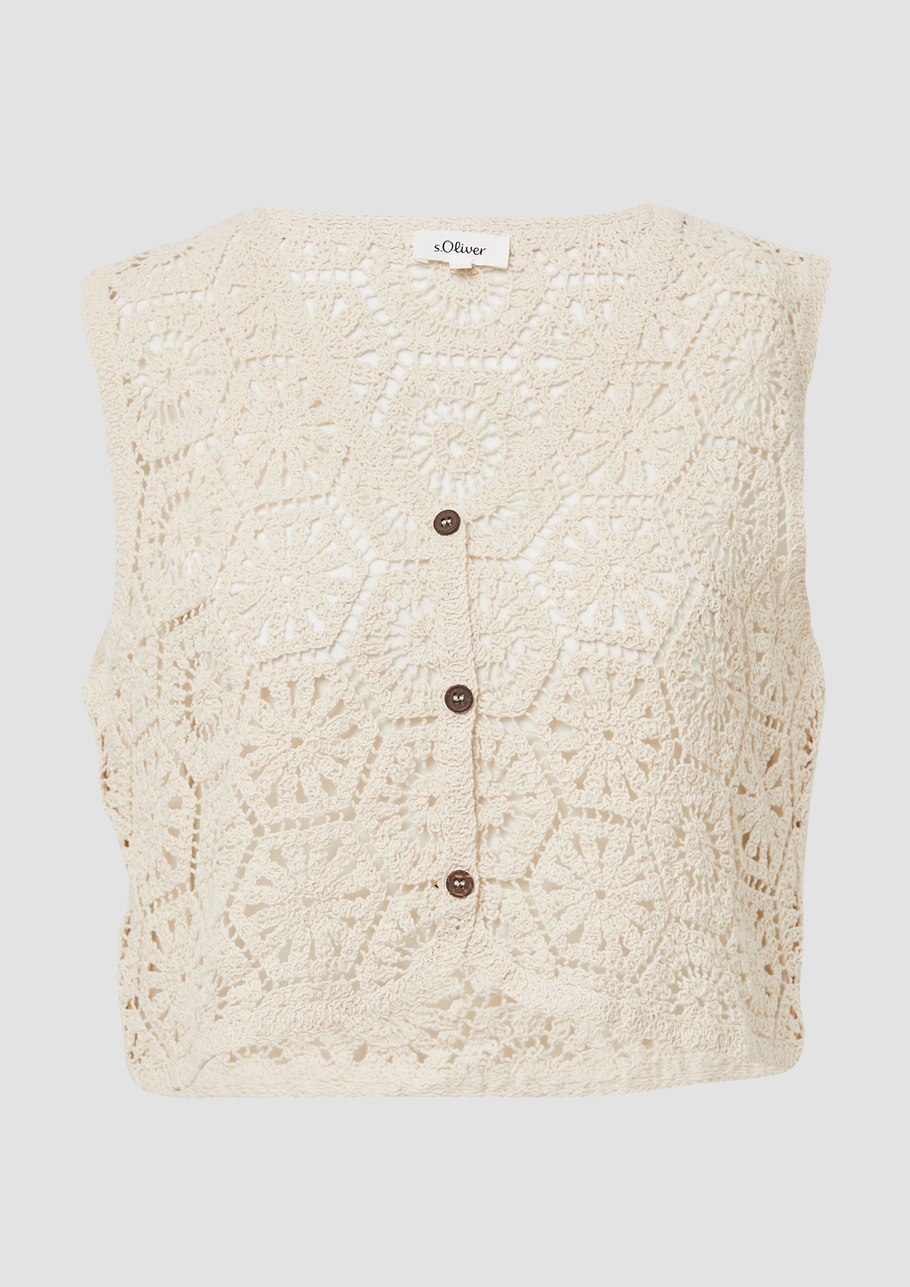 s.Oliver - Verkürzte Weste aus Häkelspitze, Damen, Beige