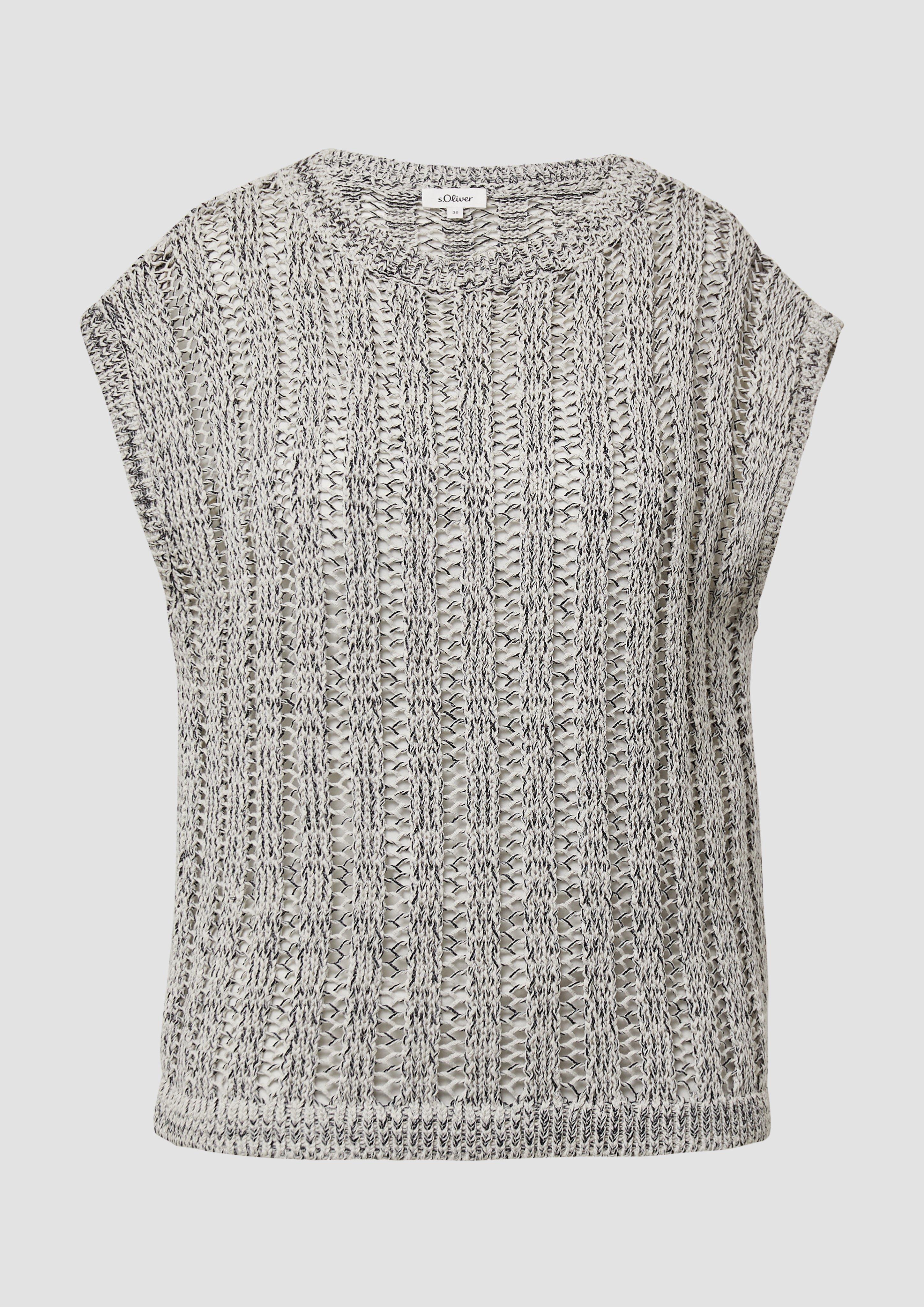 s.Oliver - Strick-Pullunder aus Baumwollmix mit Ajourmuster, Damen, creme