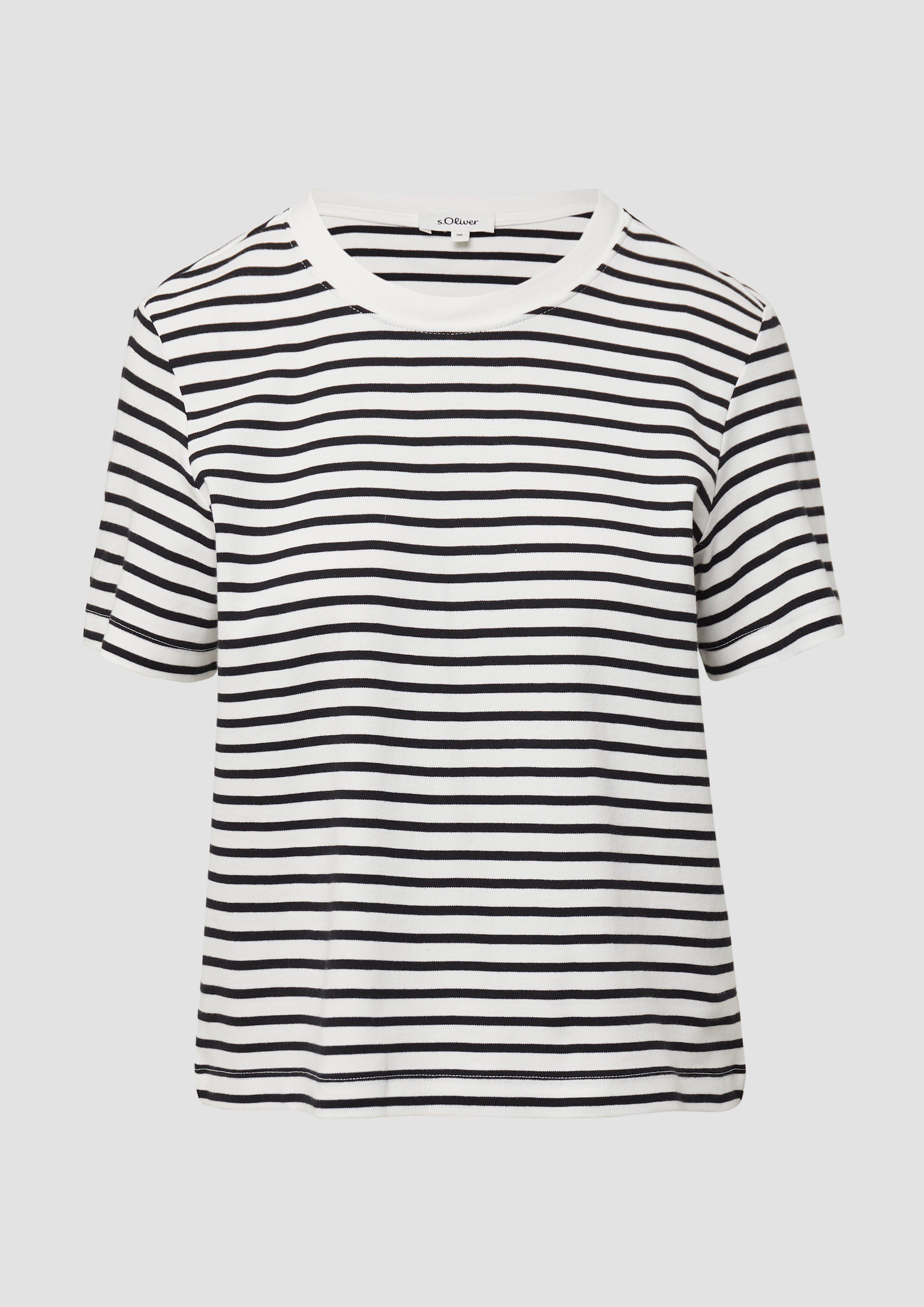 s.Oliver - Verkürztes T-Shirt aus Interlockjersey, Damen, creme|schwarz