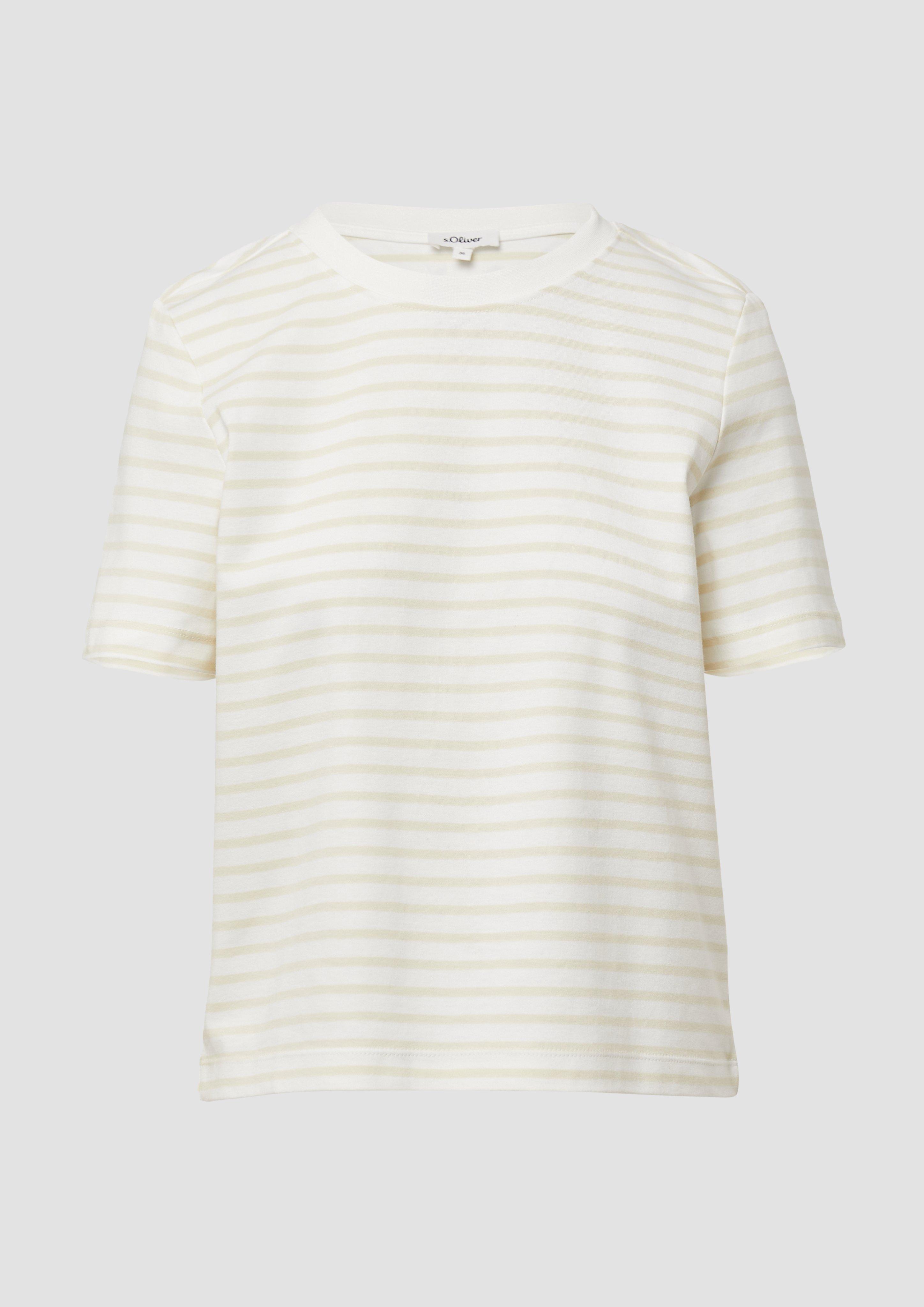 s.Oliver - Verkürztes T-Shirt aus Interlockjersey, Damen, creme|beige