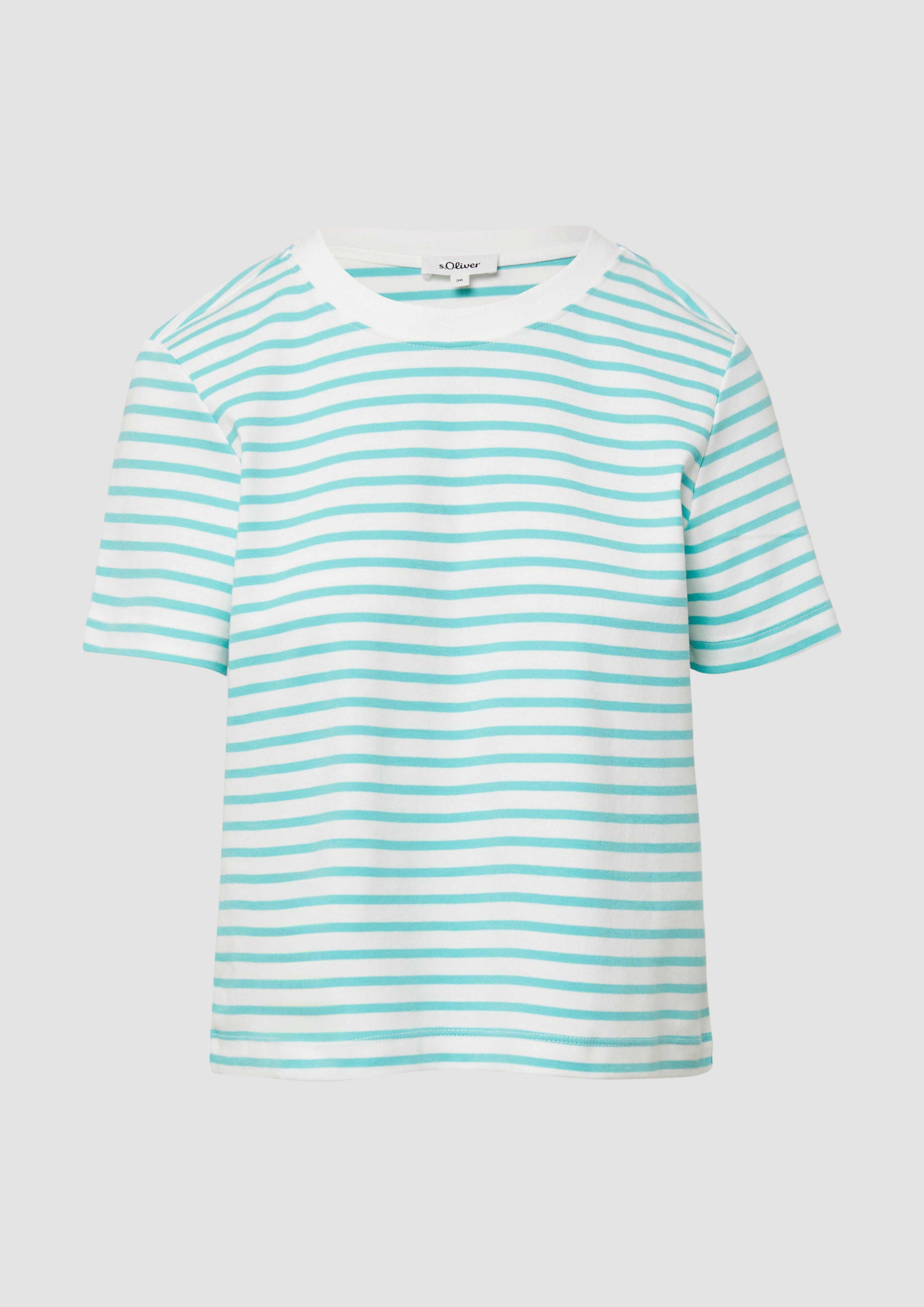 s.Oliver - Verkürztes T-Shirt aus Interlockjersey, Damen, türkis|creme