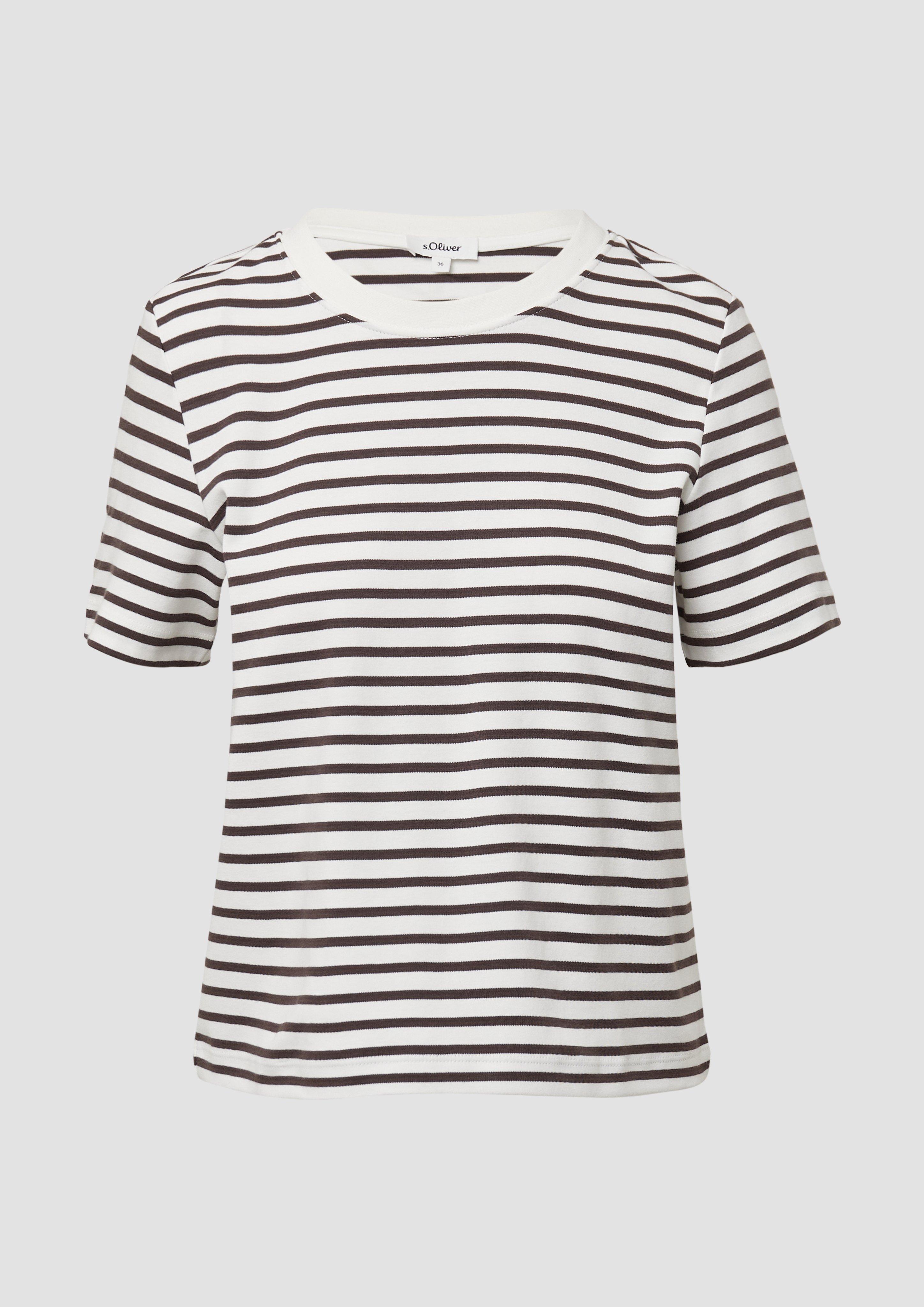 s.Oliver - Verkürztes T-Shirt aus Interlockjersey, Damen, braun|creme