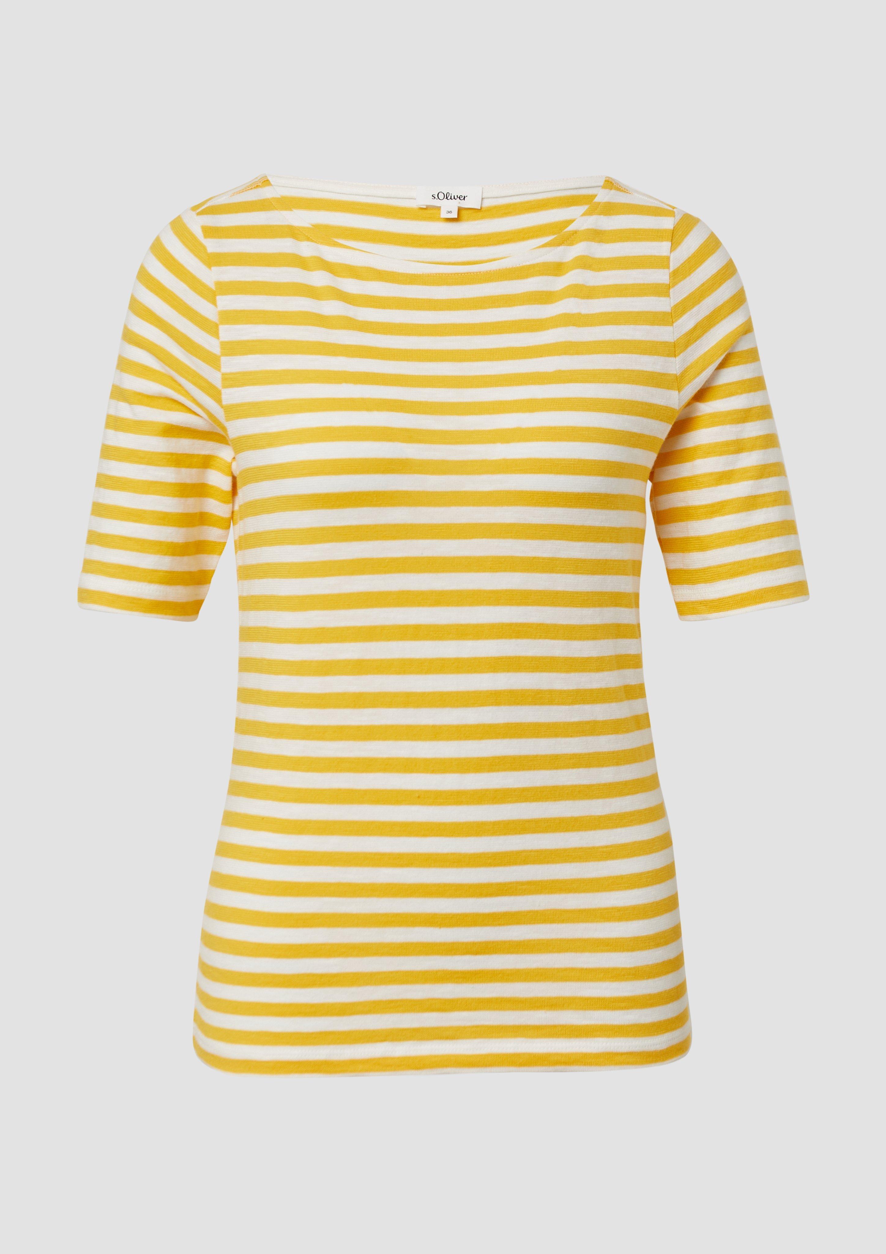 s.Oliver - Gestreiftes T-Shirt im Slim Fit mit Flammgarnstruktur, Damen, gelb