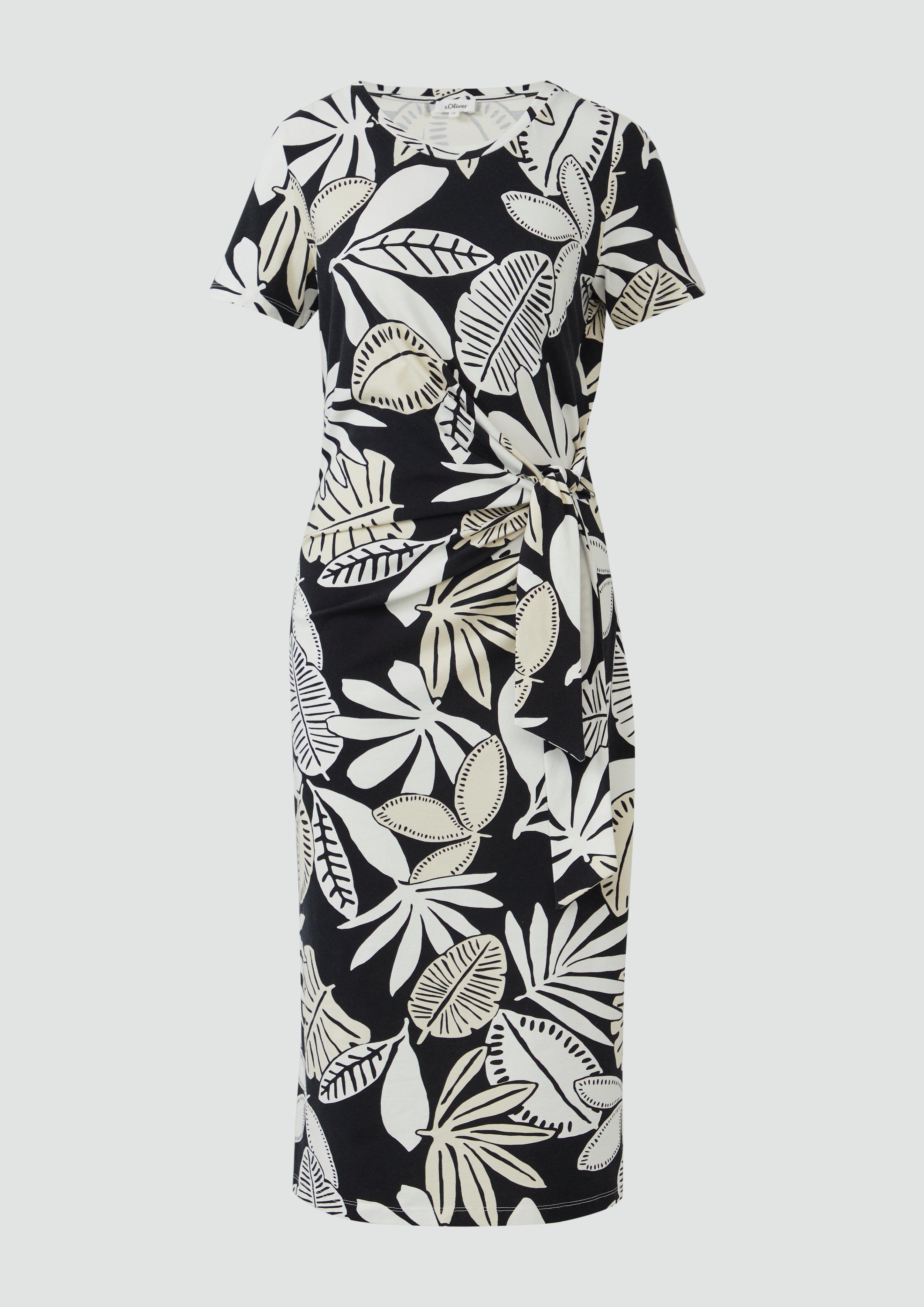 s.Oliver - Jersey-Kleid mit Knotendetail, Damen, schwarz|weiß|mehrfarbig