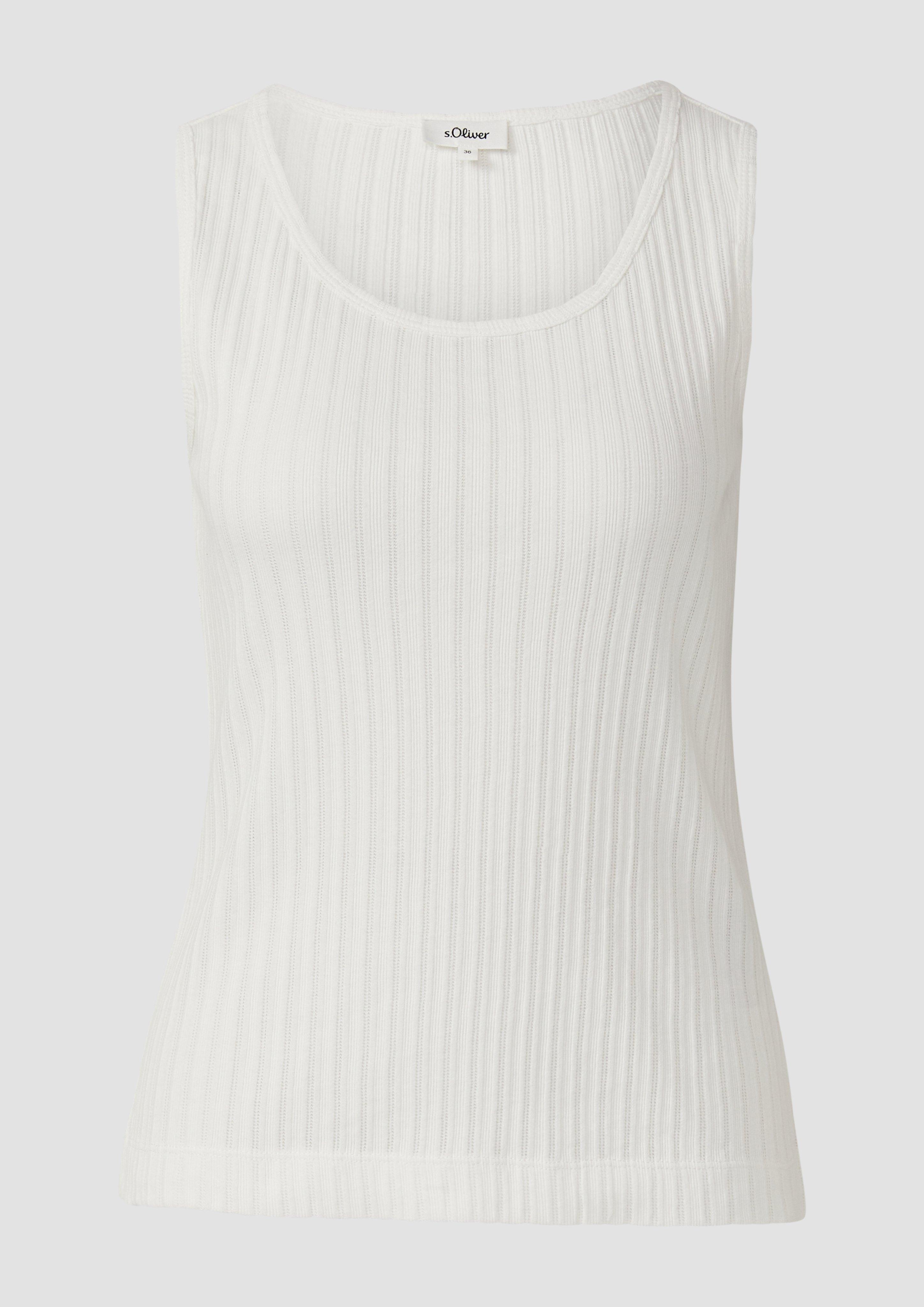 s.Oliver - Semitransparentes Slim-Fit-Top aus Ajour-Rippe, Damen, creme