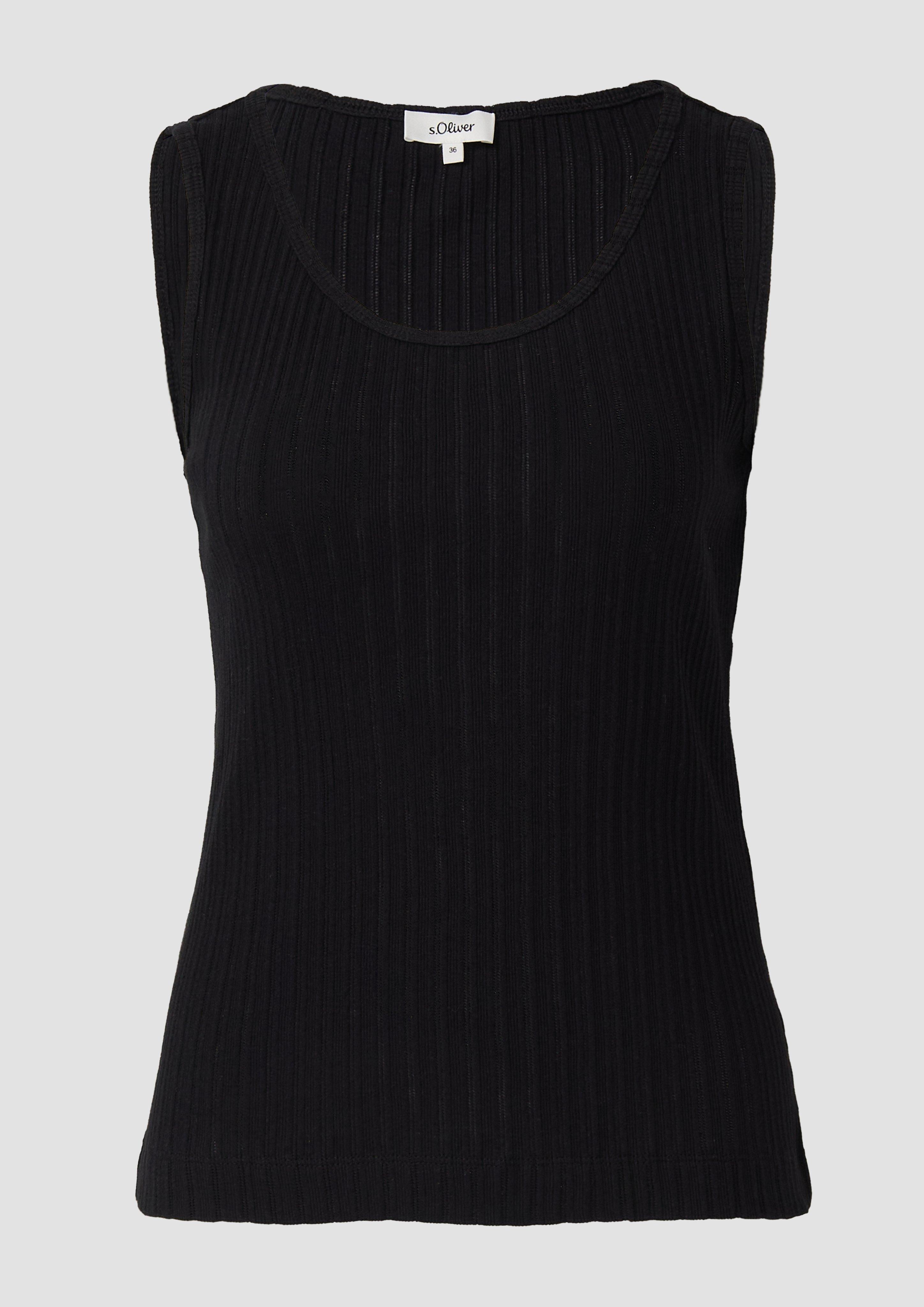s.Oliver - Semitransparentes Slim-Fit-Top aus Ajour-Rippe, Damen, schwarz