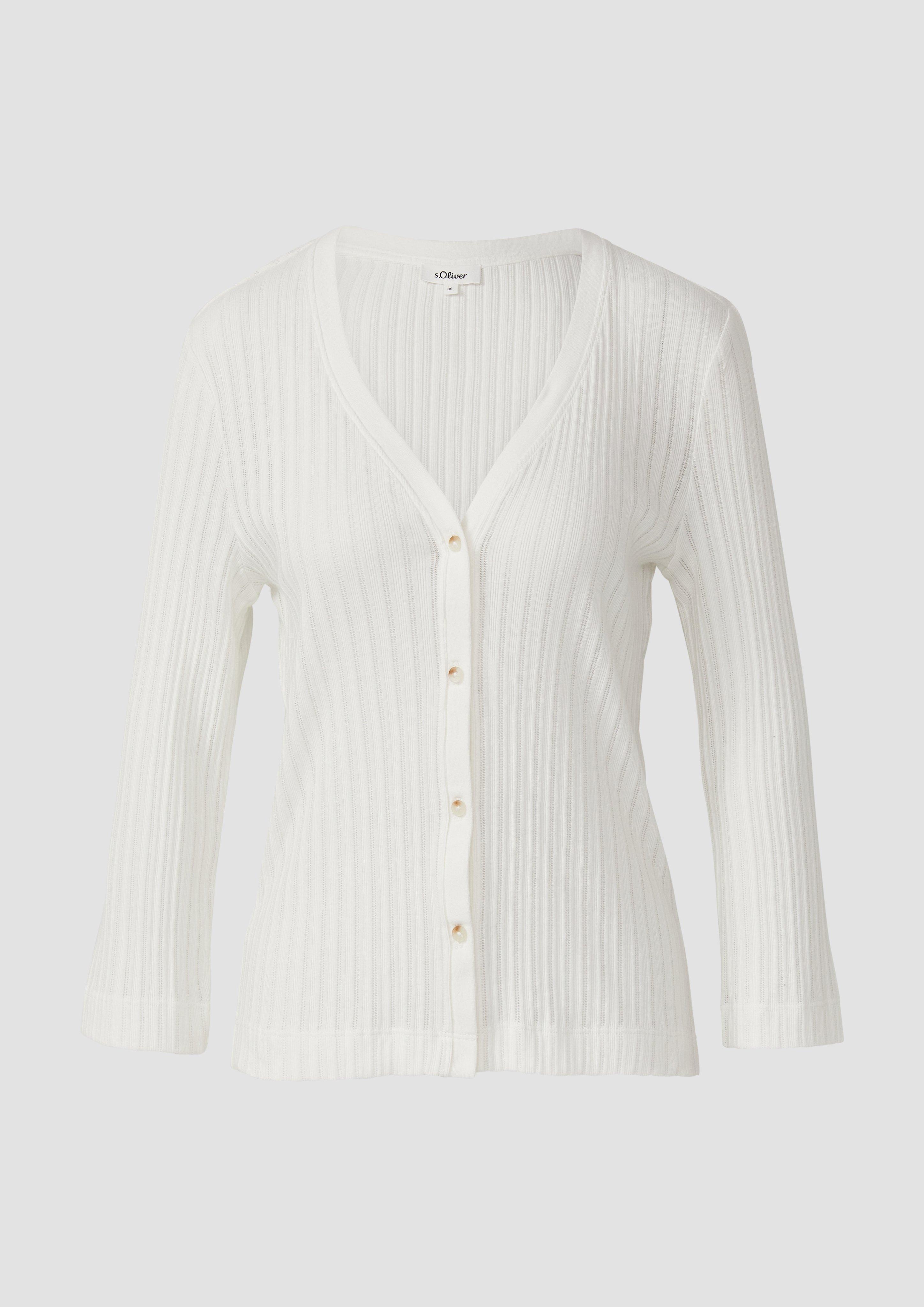 s.Oliver - Semitransparente Strickjacke aus Ajour-Rippe, Damen, creme