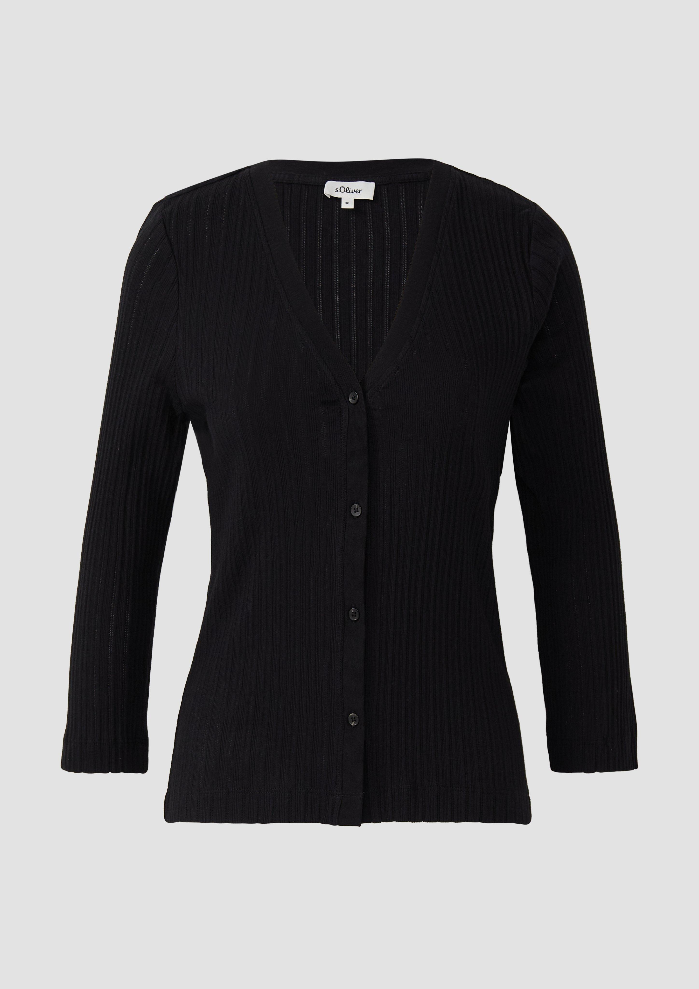 s.Oliver - Semitransparente Strickjacke aus Ajour-Rippe, Damen, schwarz